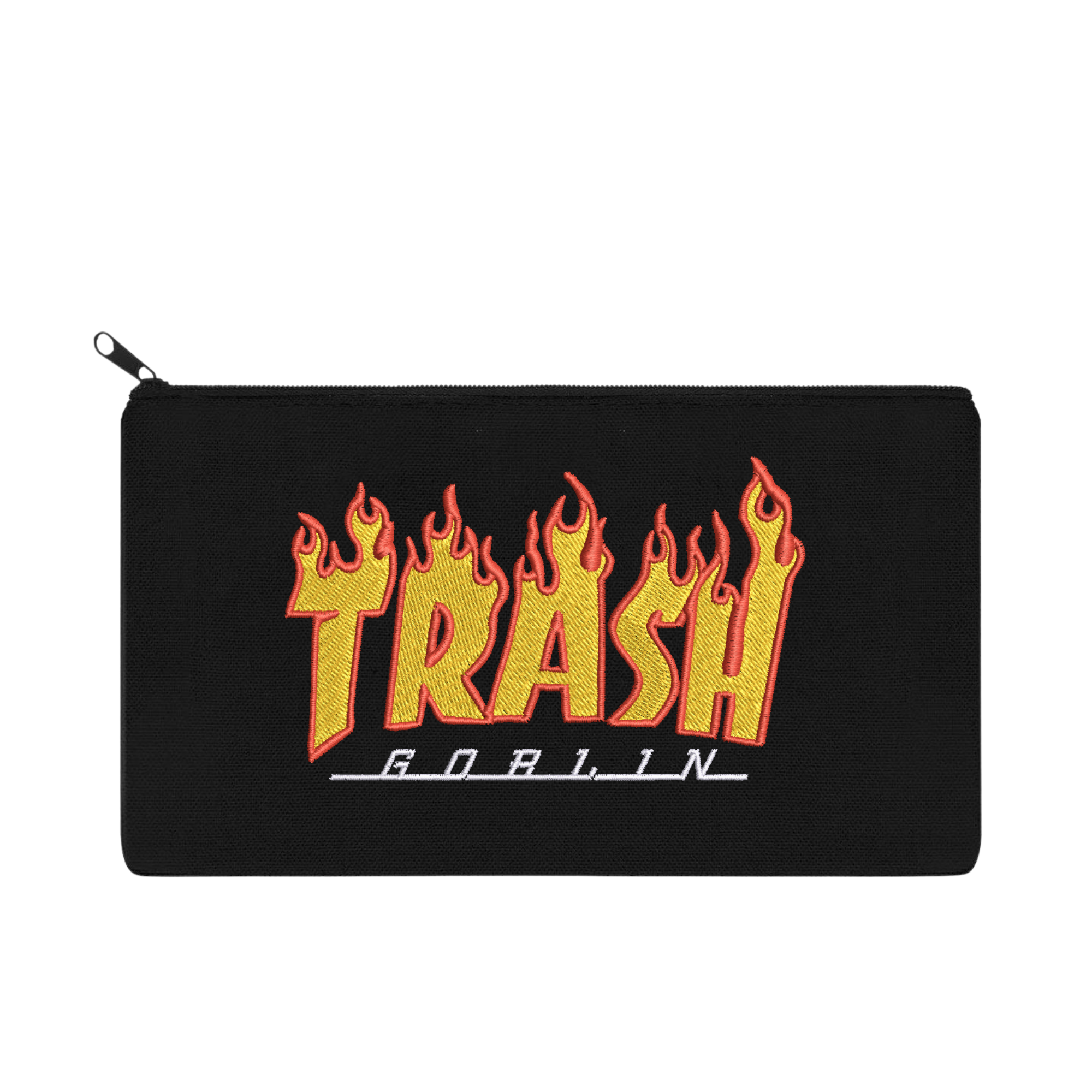Trash Goblin Flame Font Embroidered Multipurpose Zipper Pouch Bag