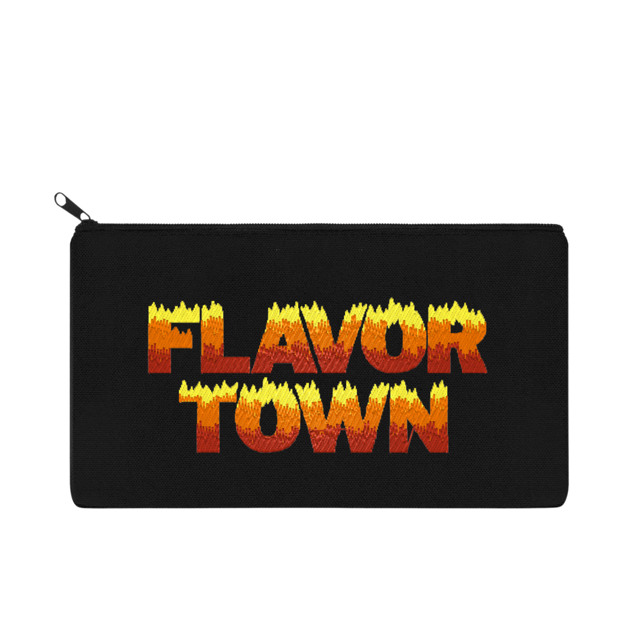 FLAVOR TOWN Flame Font Embroidered Multipurpose Zipper Pouch Bag