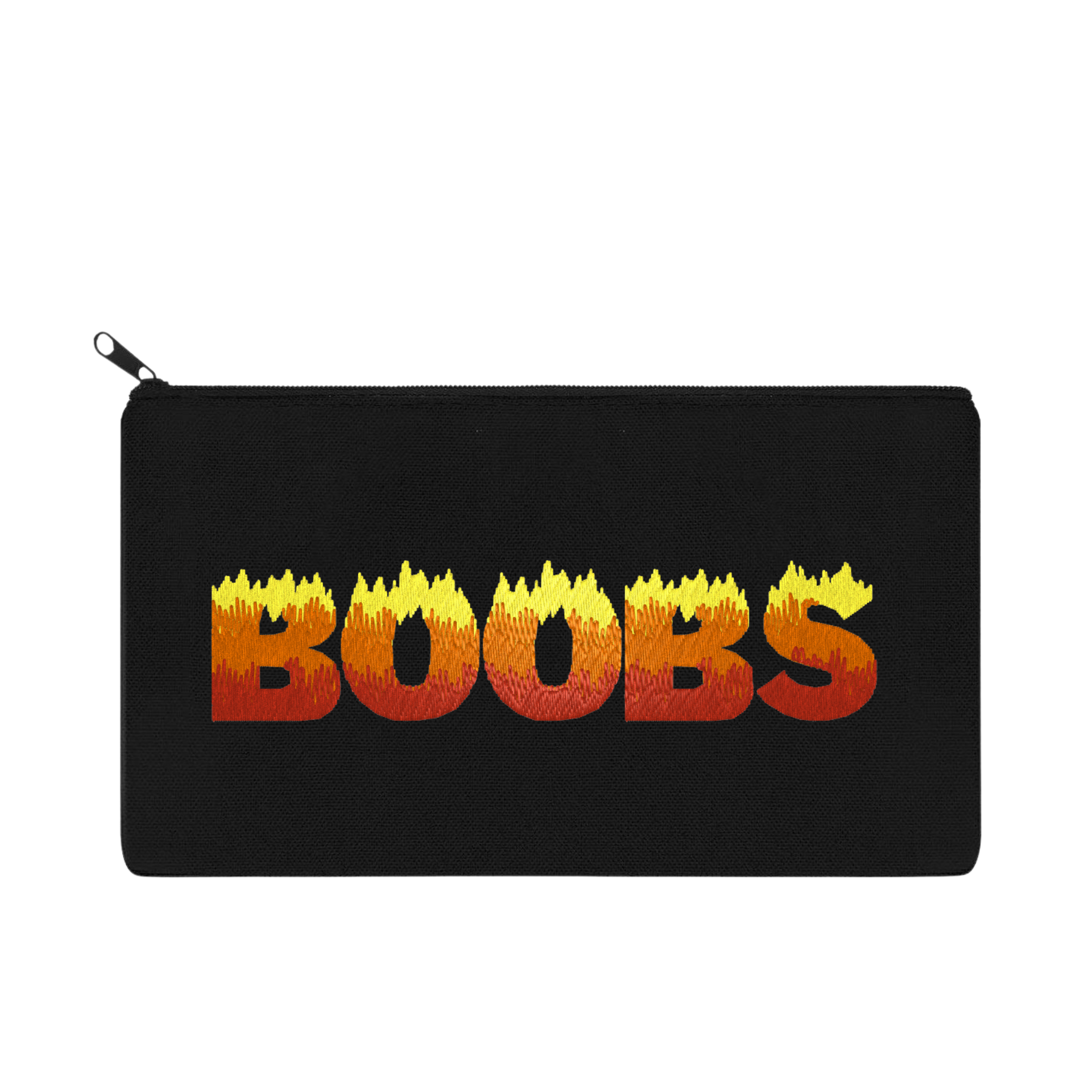 BOOBS Flame Font Embroidered Multipurpose Zipper Pouch Bag