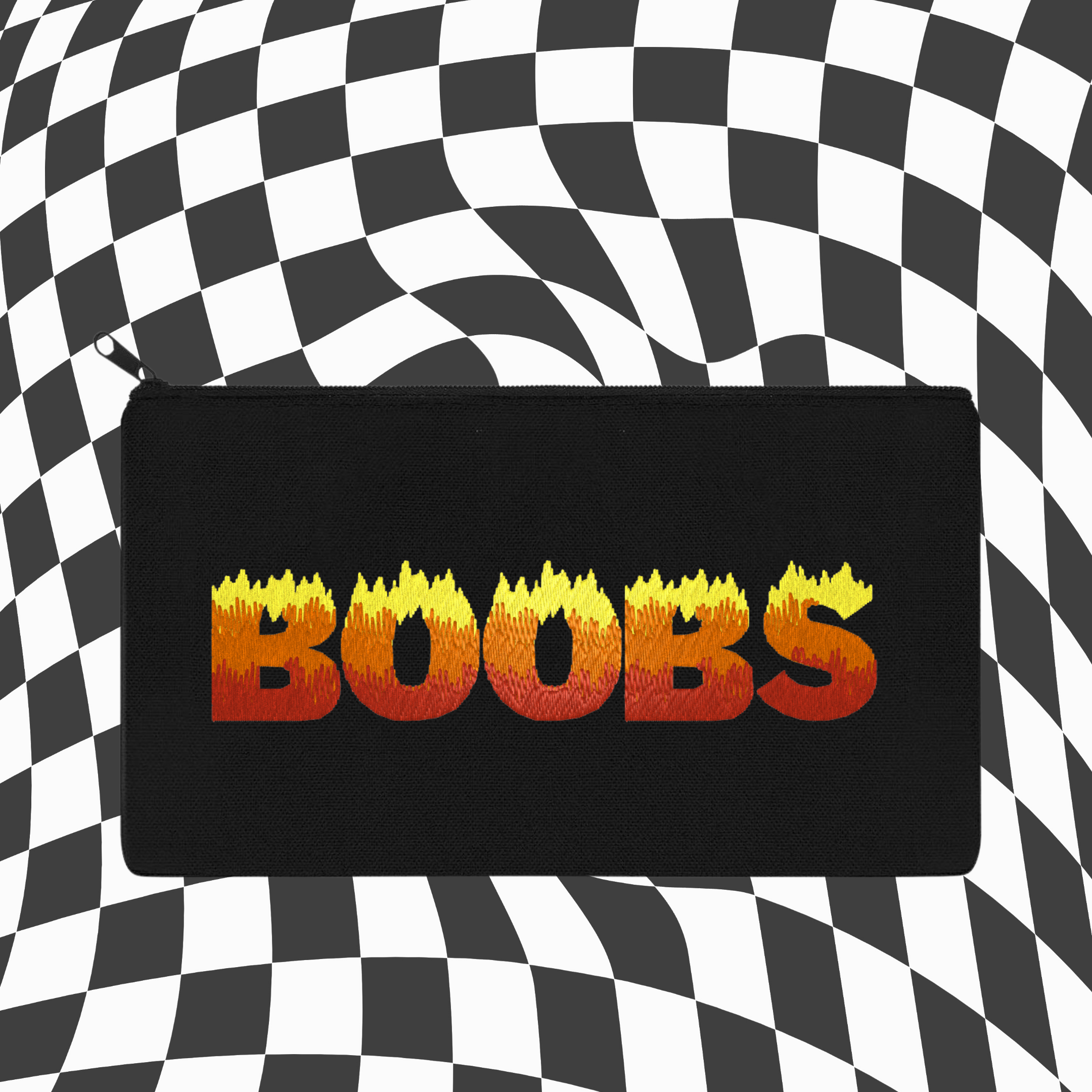 BOOBS Flame Font Embroidered Multipurpose Zipper Pouch Bag