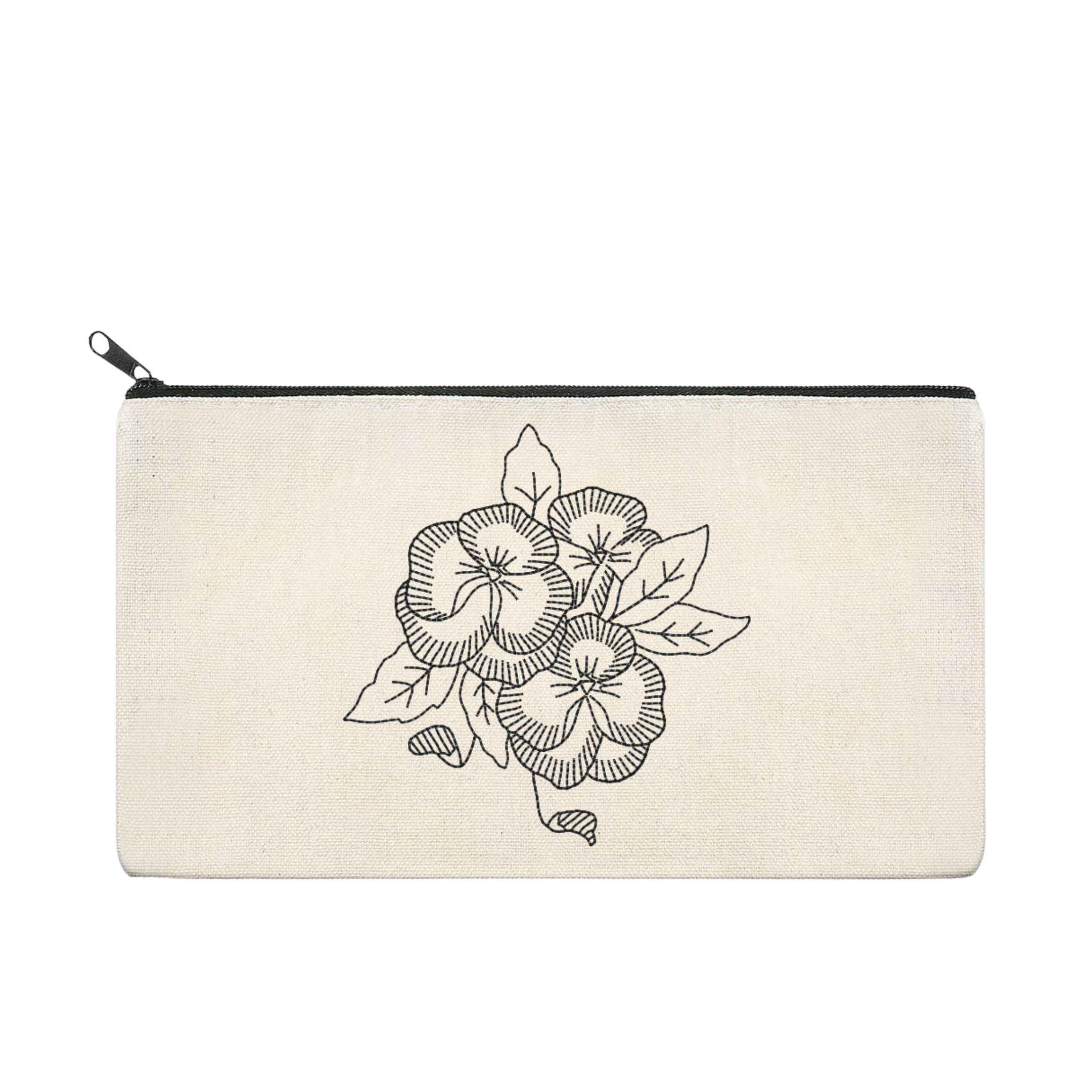 Pansies Embroidered Multipurpose Zipper Pouch Bag