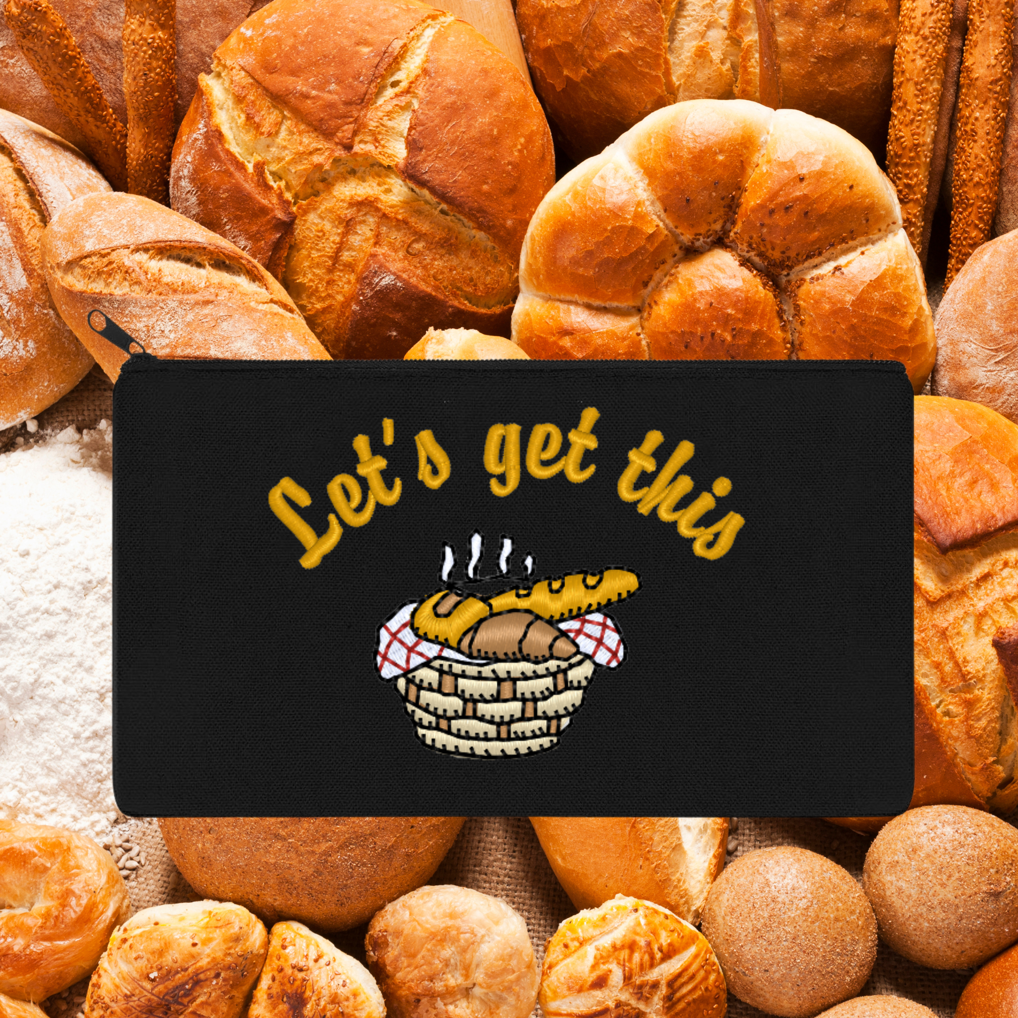 Lets Get This Bread Embroidered Multipurpose Zipper Pouch Bag