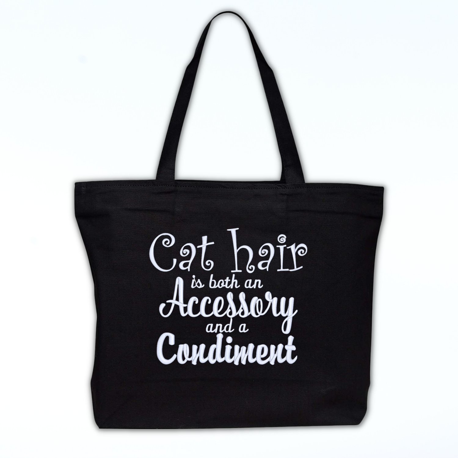 Cat Hair is Both an Accessory and a Condiment Embroidered Canvas Tote Bag