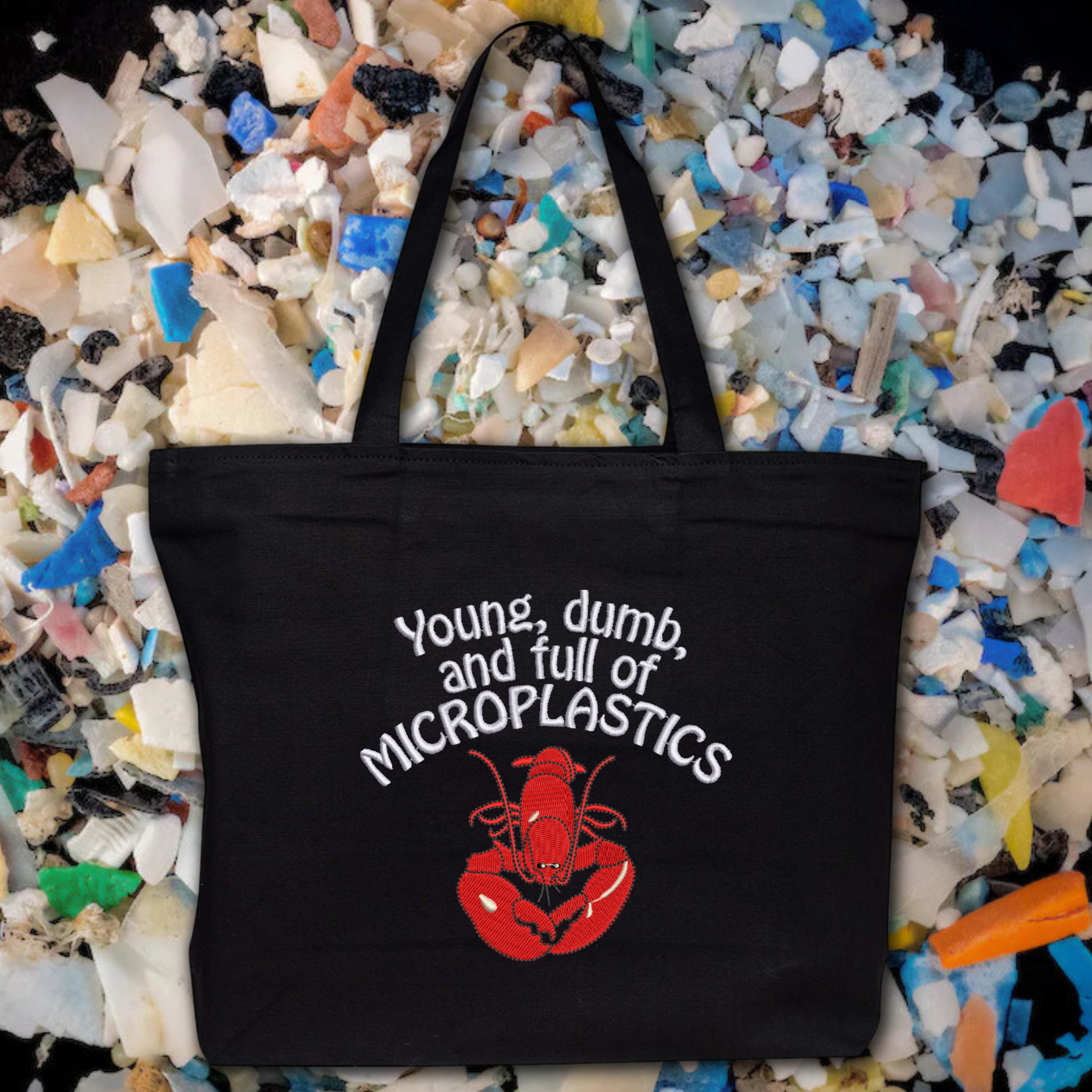 Microplastics Embroidered Canvas Tote Bag