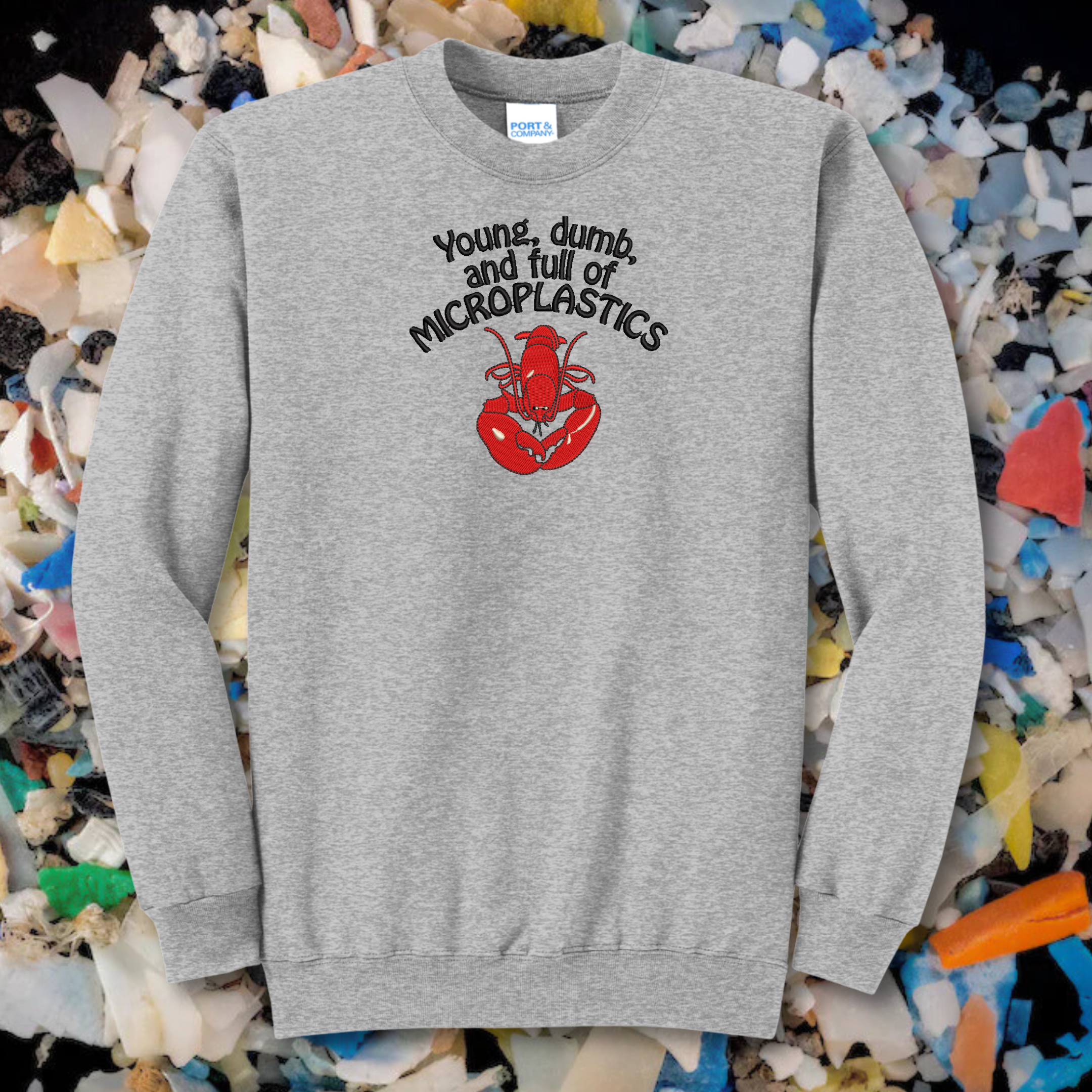 Microplastics Embroidered Crewneck Sweatshirt, Unisex