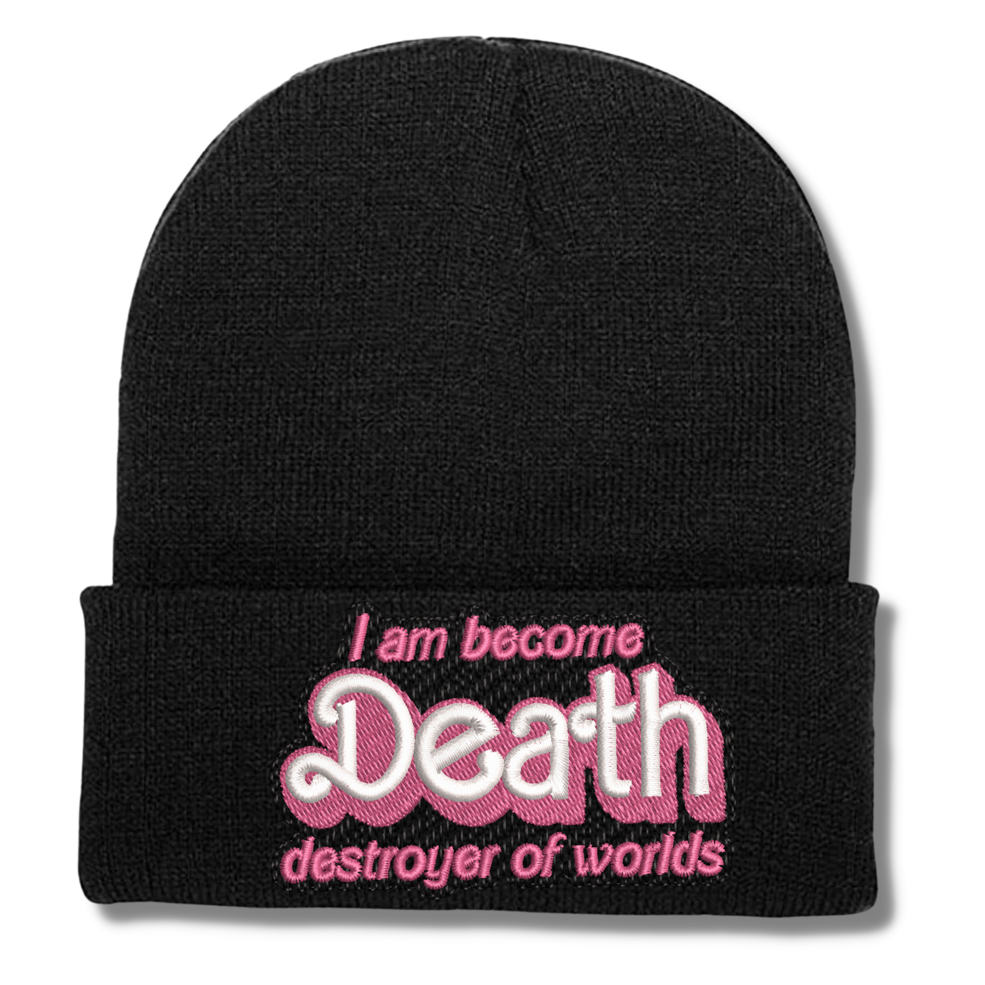 I Am Become Death Destroyer of Worlds Barbenheimer Barbie Font Beanie Hat, One Size Fits All