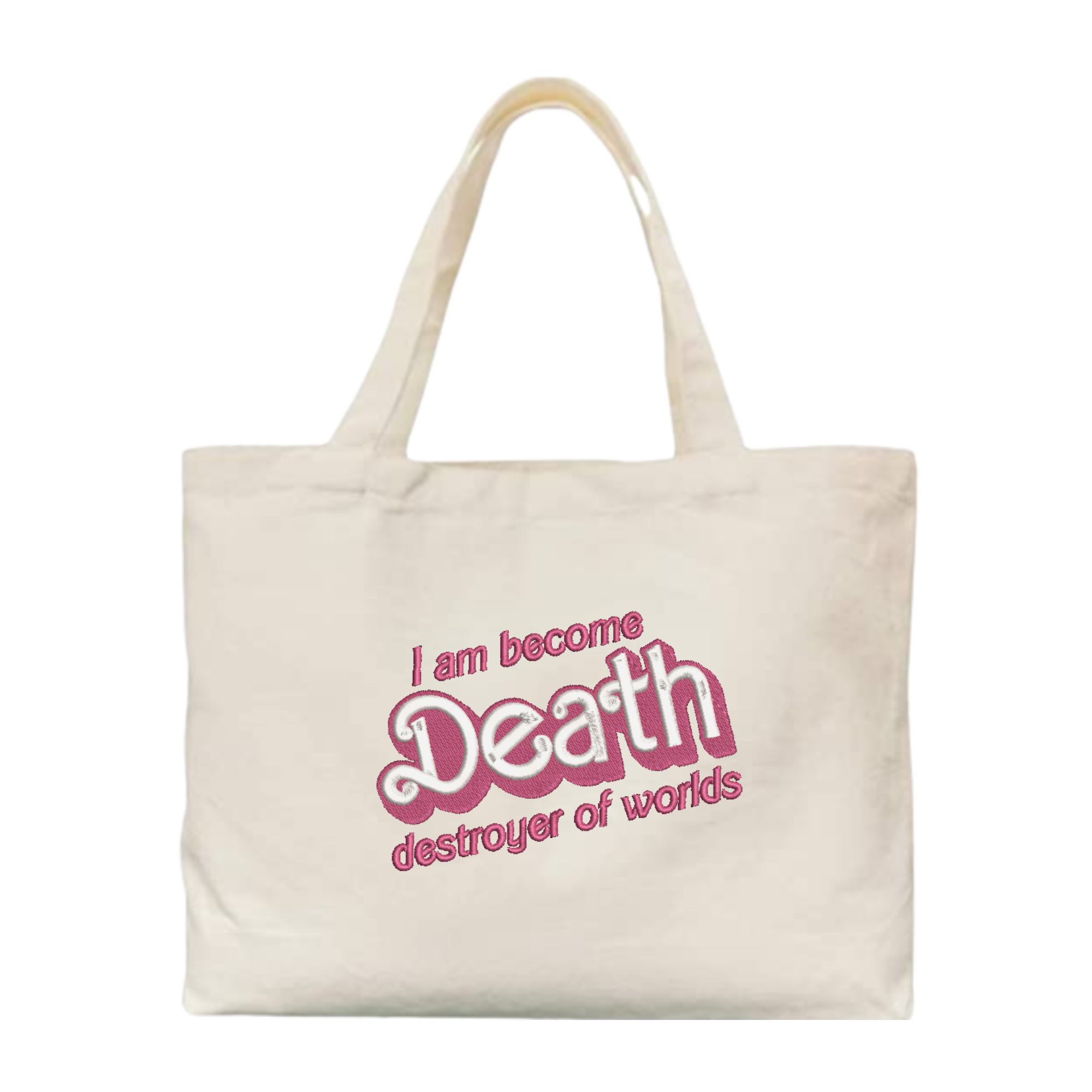 I Am Become Death Destroyer of Worlds Barbenheimer Barbie Font Canvas Tote Bag