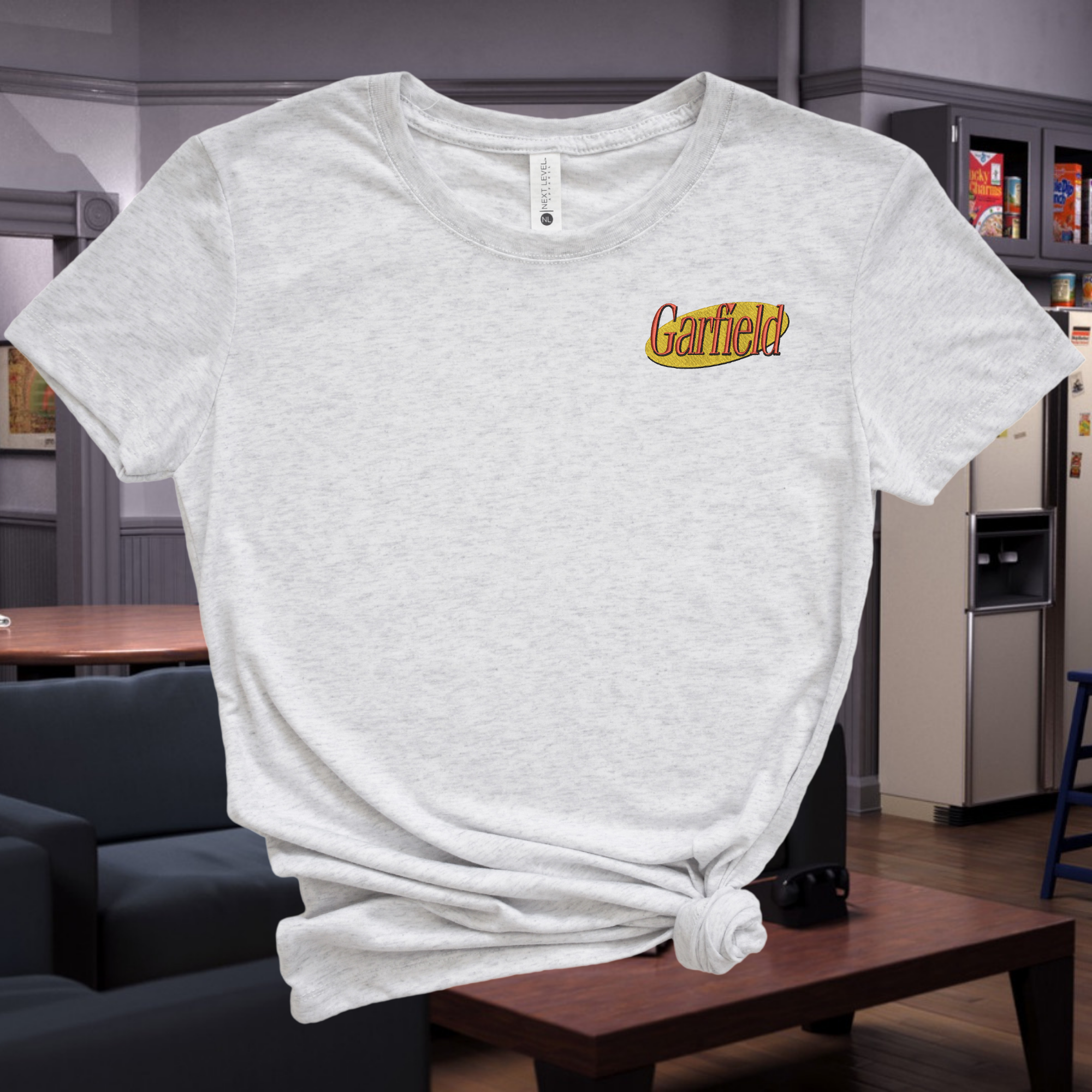 Garfield Seinfeld Crossover Episode Embroidered Tee Shirt, Unisex