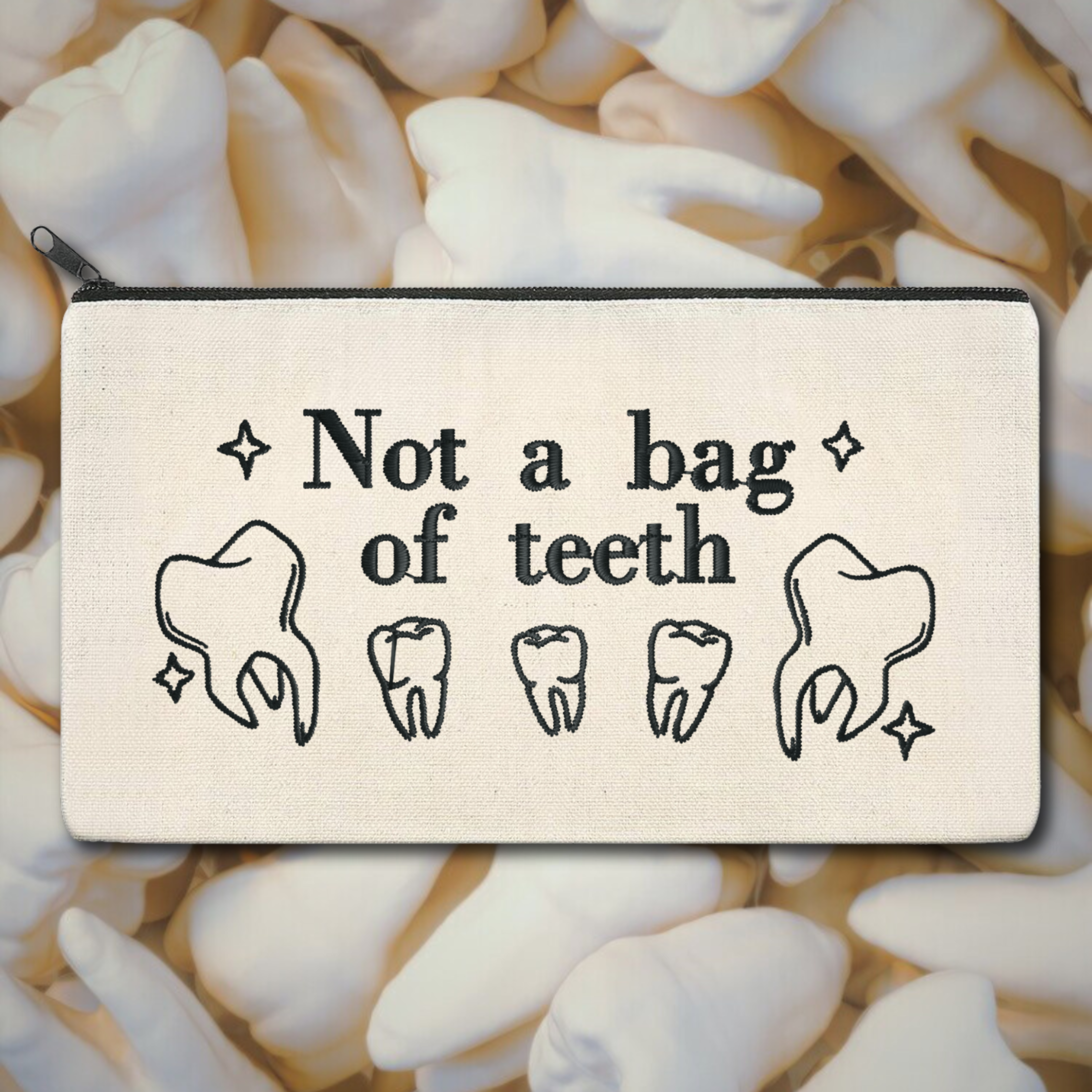 Not a Bag of Teeth Embroidered Multipurpose Zipper Pouch Bag