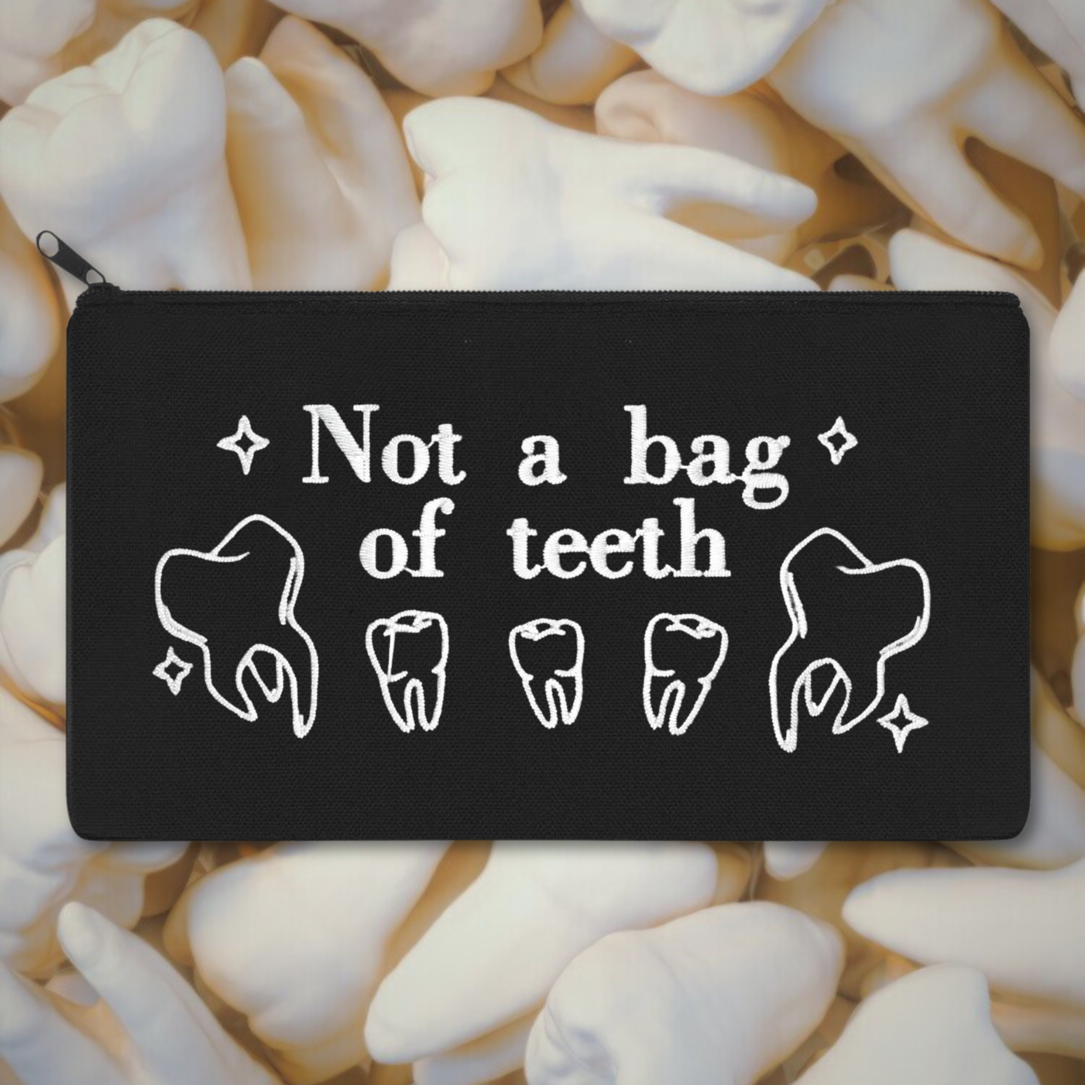 Not a Bag of Teeth Embroidered Multipurpose Zipper Pouch Bag