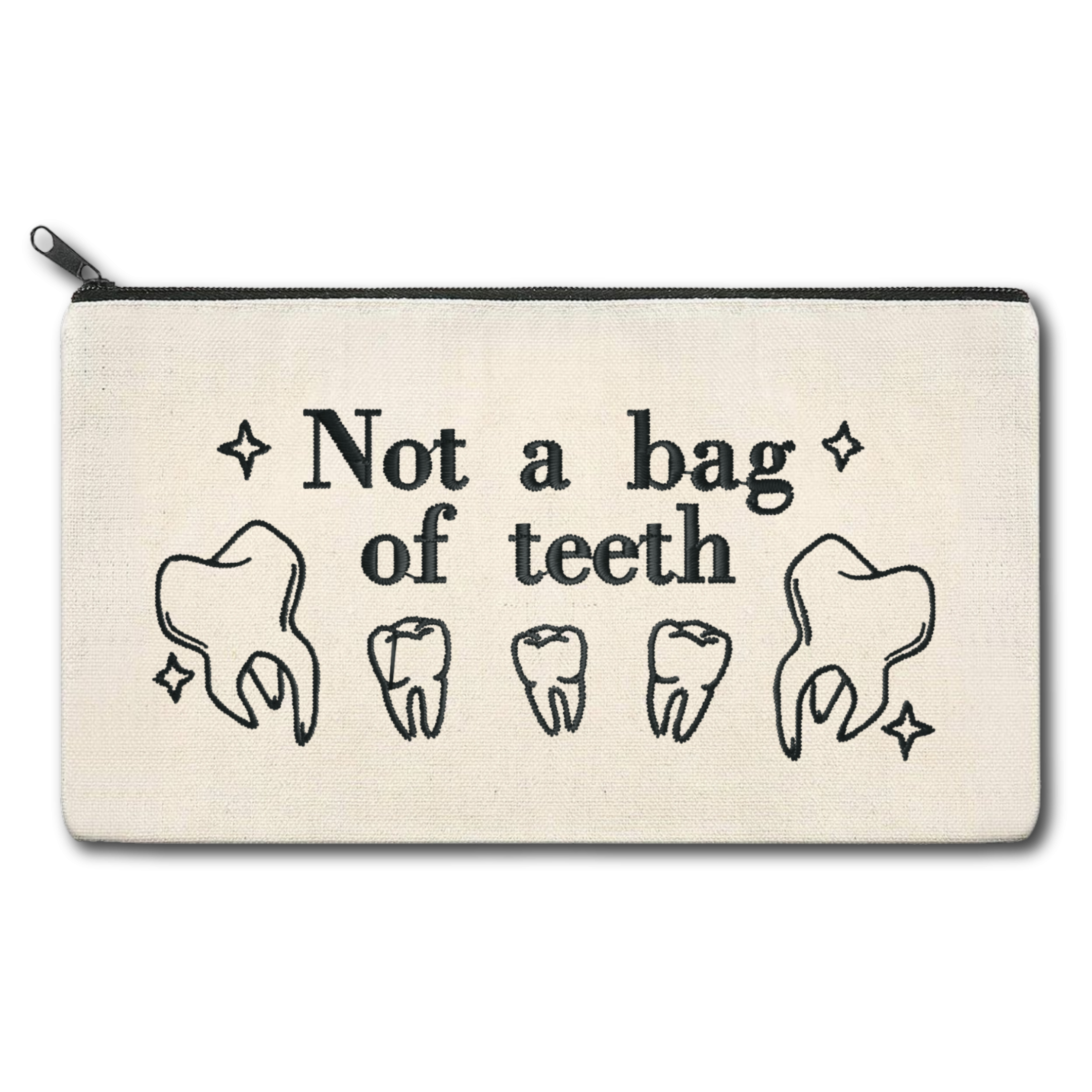 Not a Bag of Teeth Embroidered Multipurpose Zipper Pouch Bag