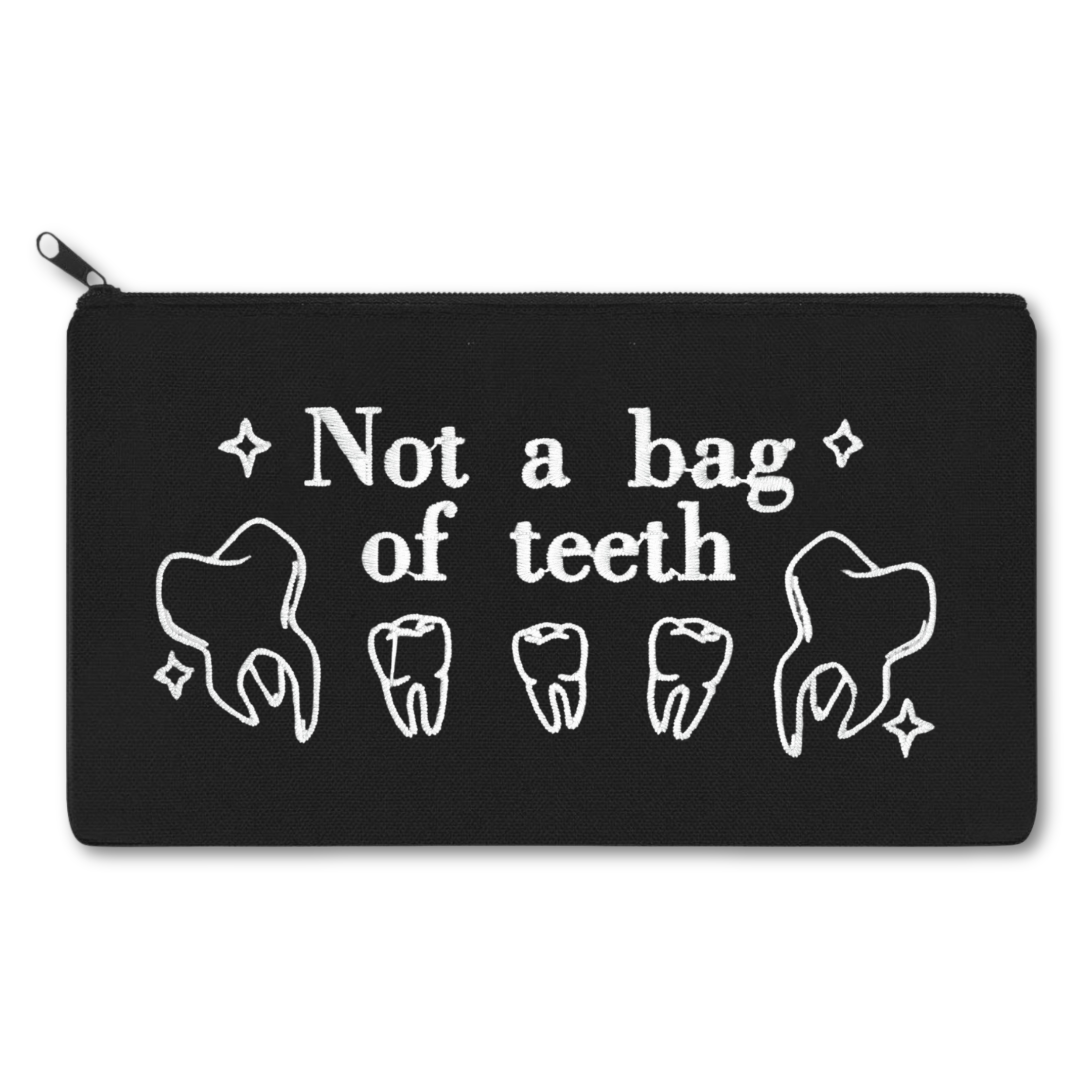 Not a Bag of Teeth Embroidered Multipurpose Zipper Pouch Bag