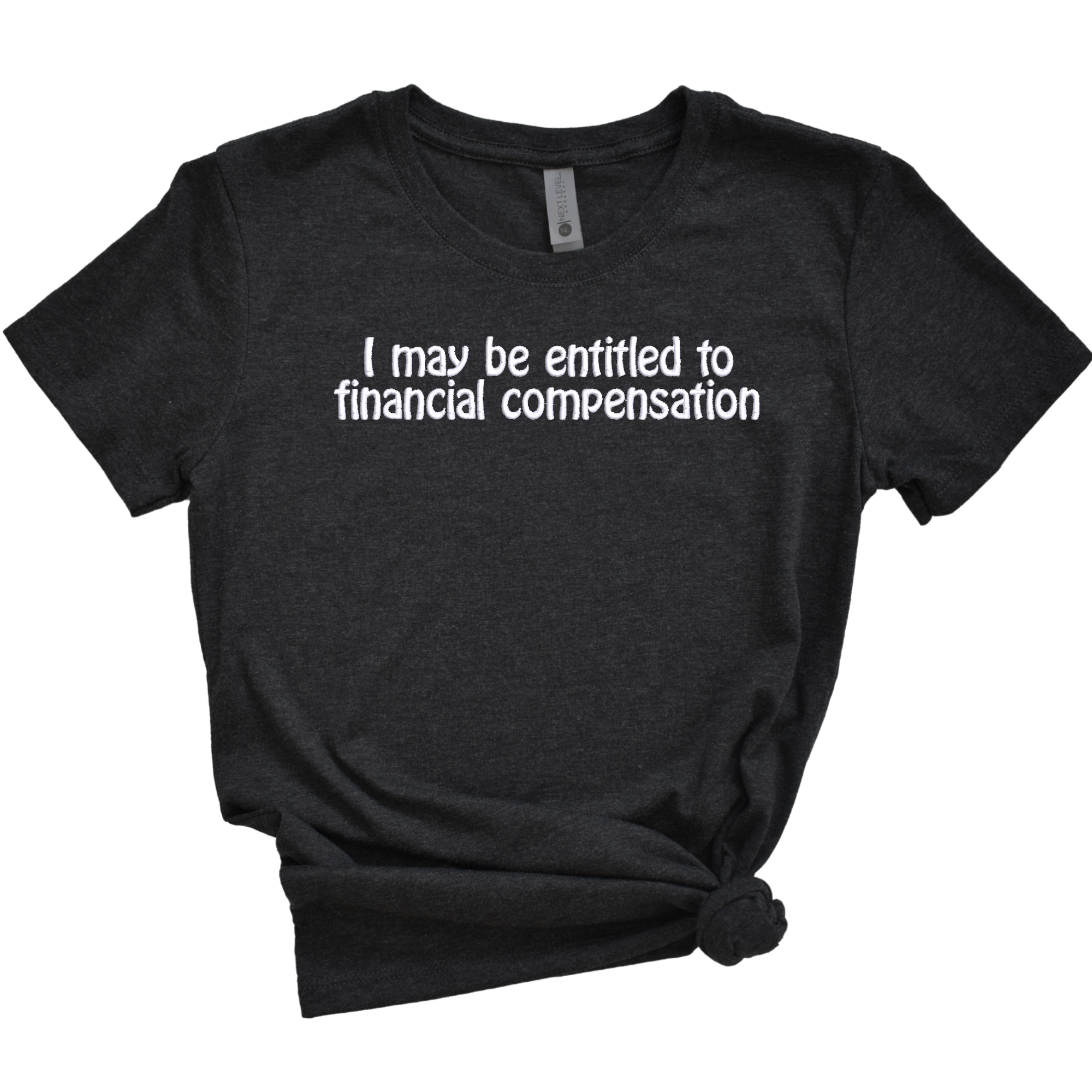 I May Be Entitiled to Financial Compensation Embroidered Tee Shirt, Unisex