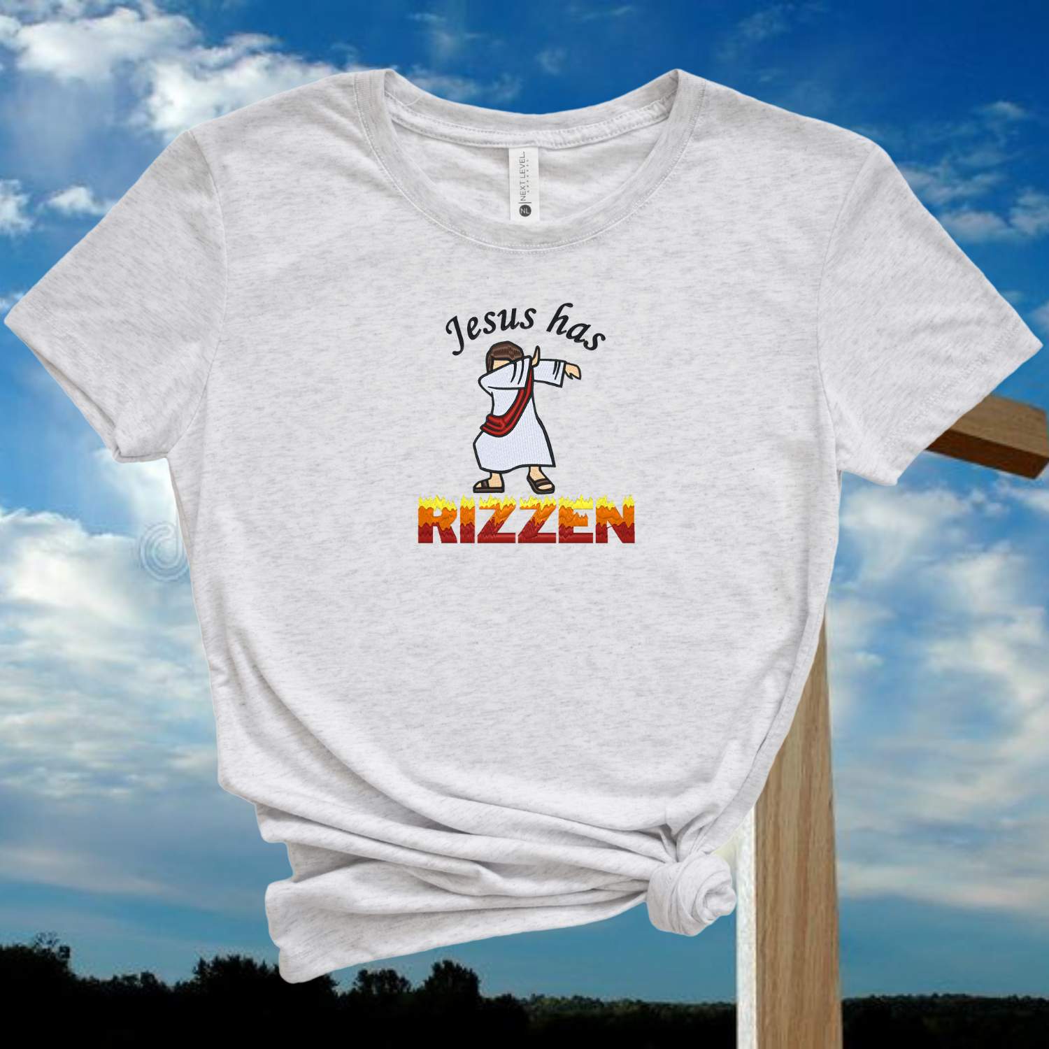 Jesus Has RIZZEN Embroidered Tee Shirt, Unisex