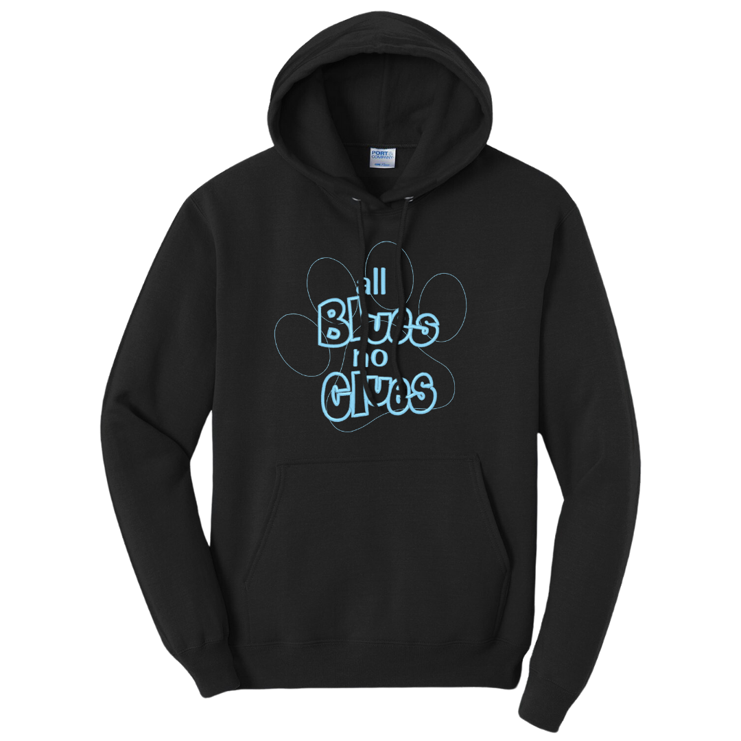 All Blues No Clues Embroidered Black Hoodie, Unisex