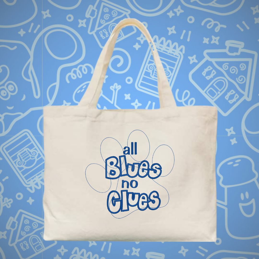 All Blues No Clues Embroidered Canvas Tote Bag