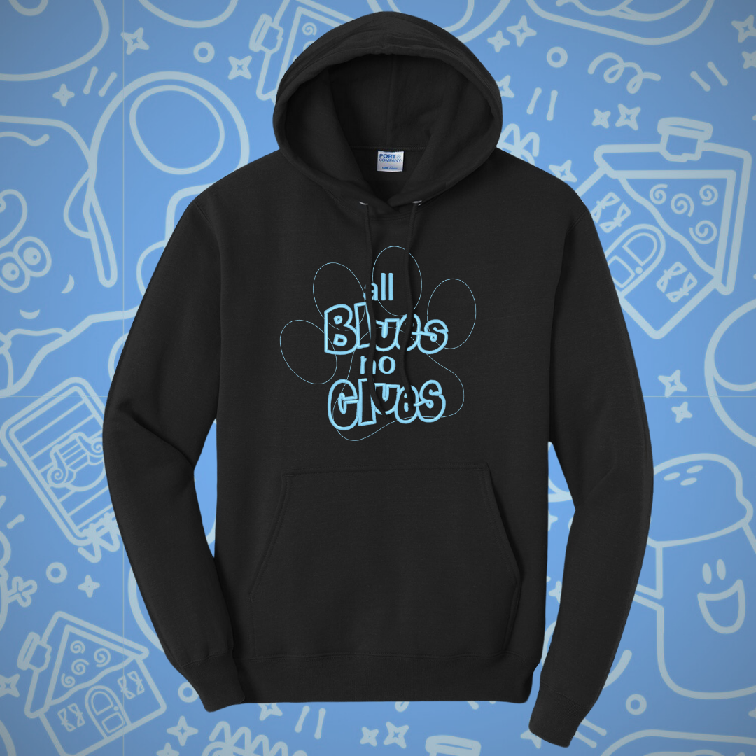 All Blues No Clues Embroidered Black Hoodie, Unisex