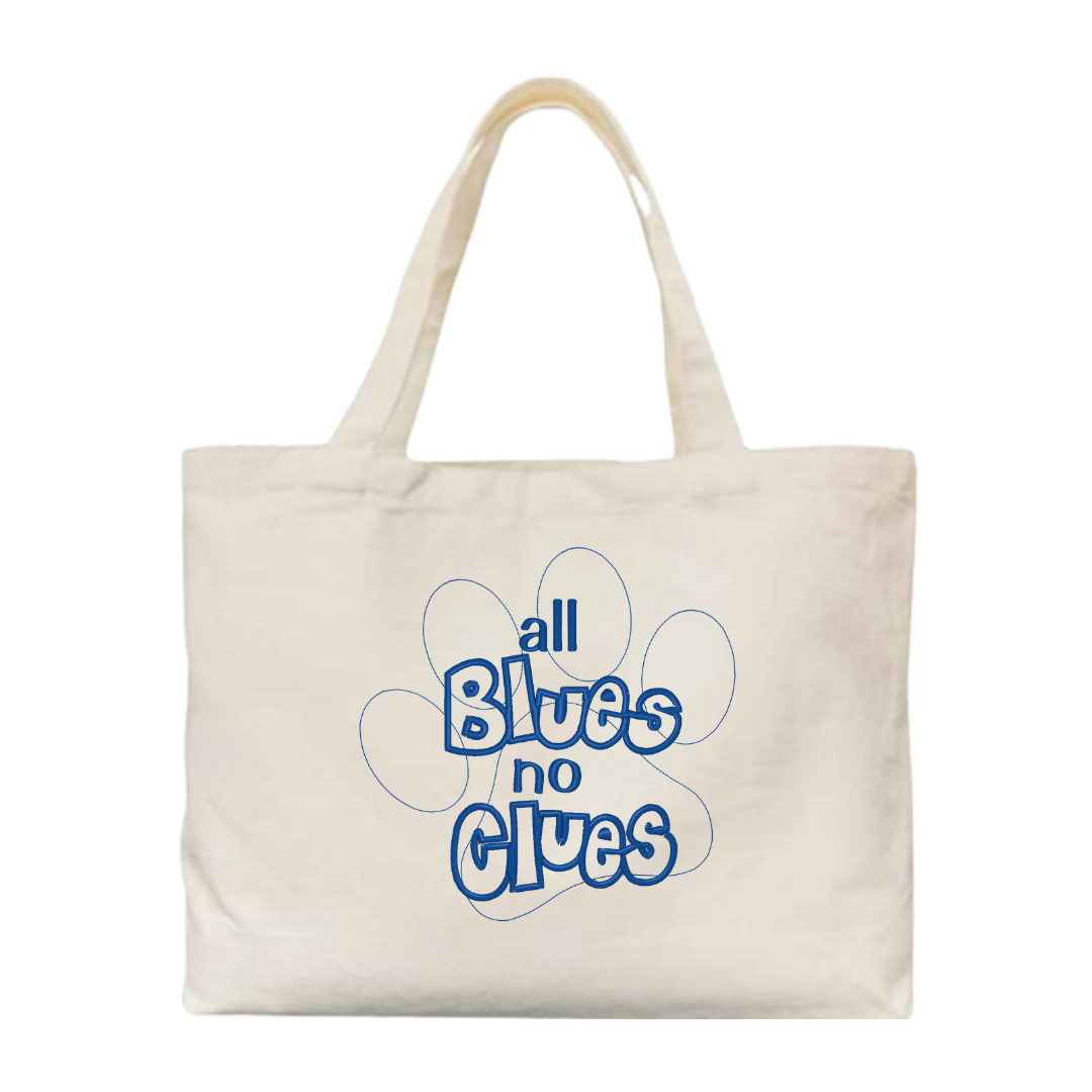 All Blues No Clues Embroidered Canvas Tote Bag