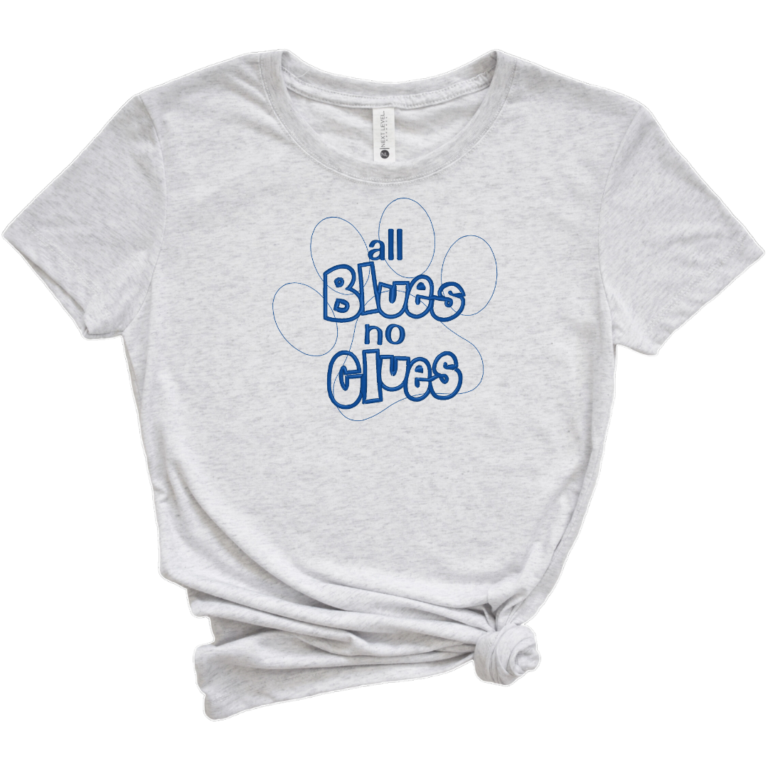 All Blues No Clues Embroidered Tee Shirt, Unisex