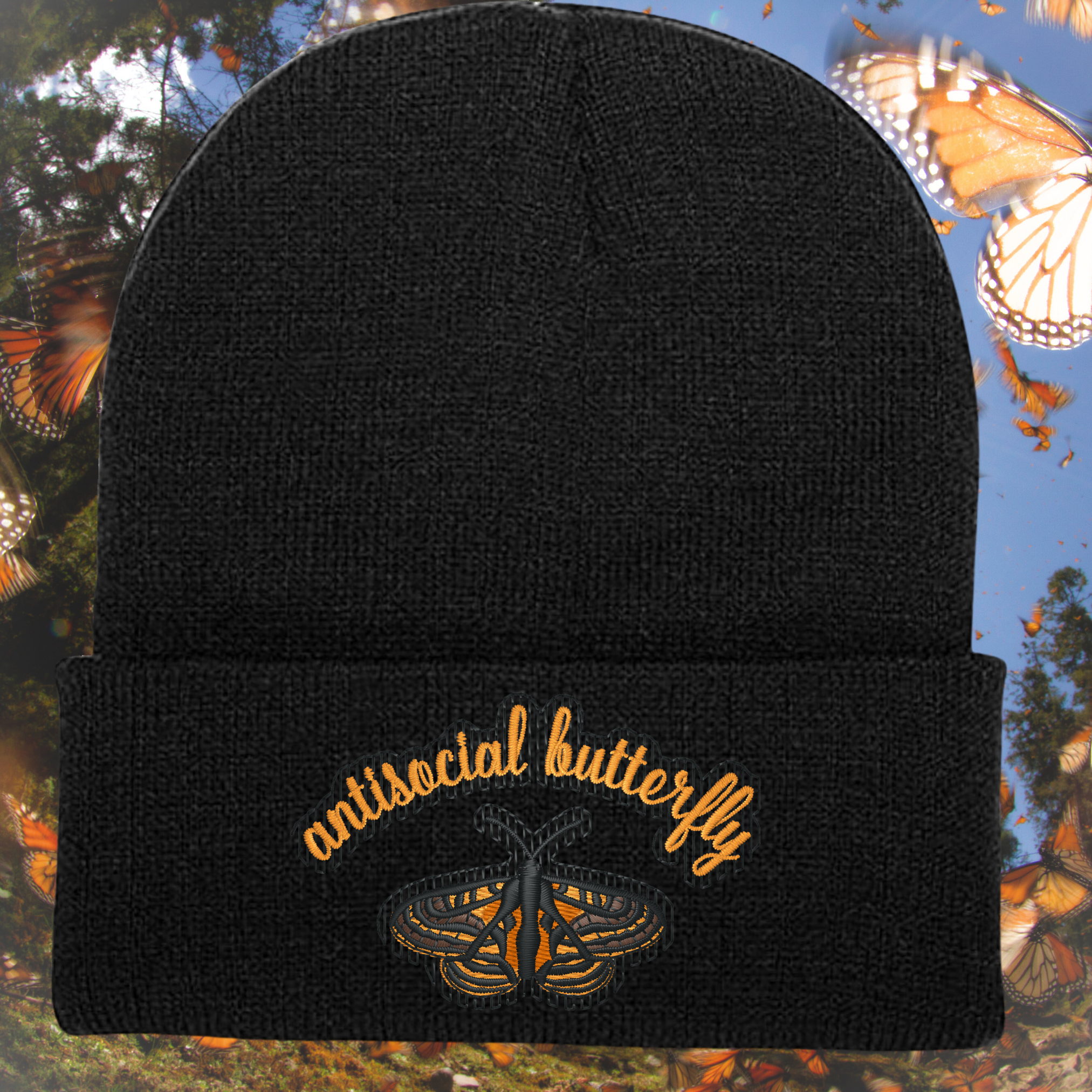 Antisocial Butterfly Beanie Hat, One Size Fits All