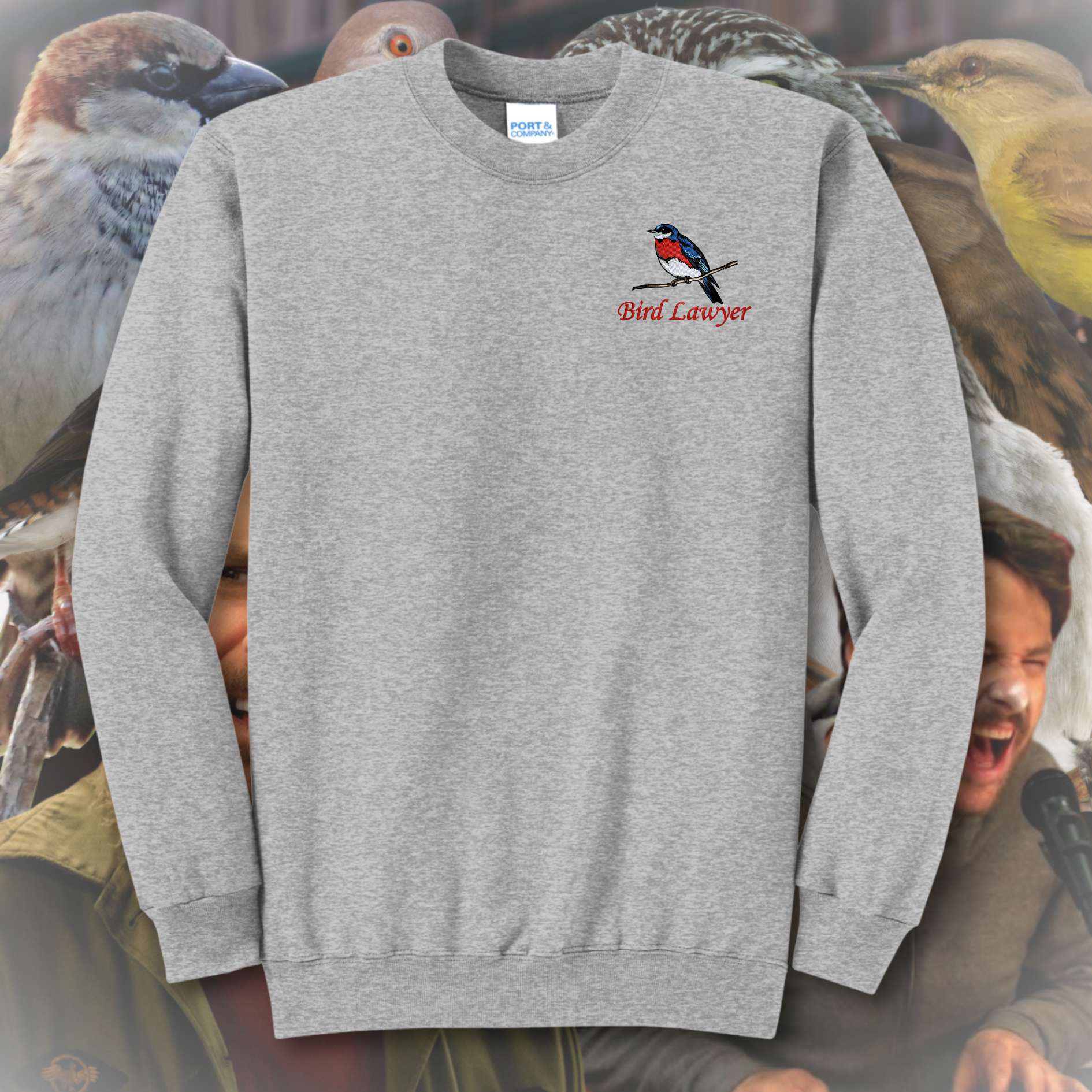 Bird Lawyer Embroidered Crewneck Sweatshirt, Unisex