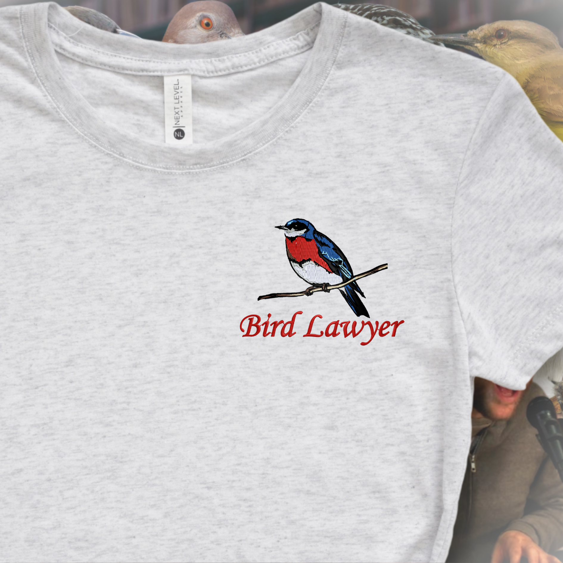 Bird Lawyer Embroidered Tee Shirt, Unisex