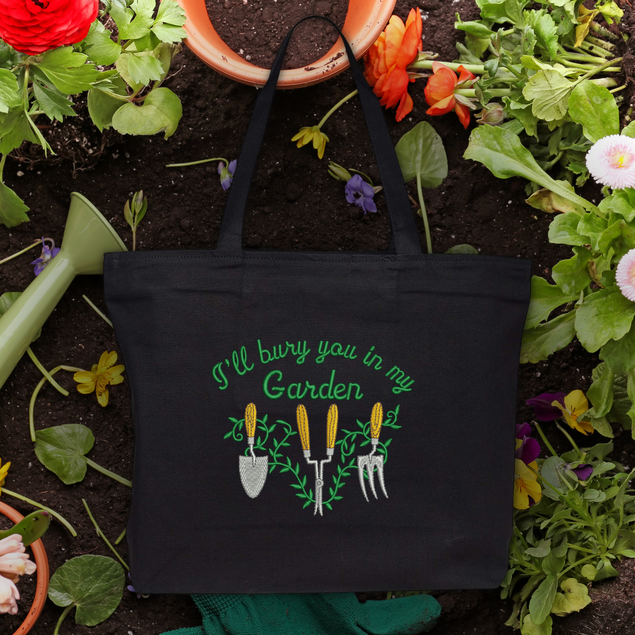 I'll Bury You In My Garden Embroidered Canvas Tote Bag
