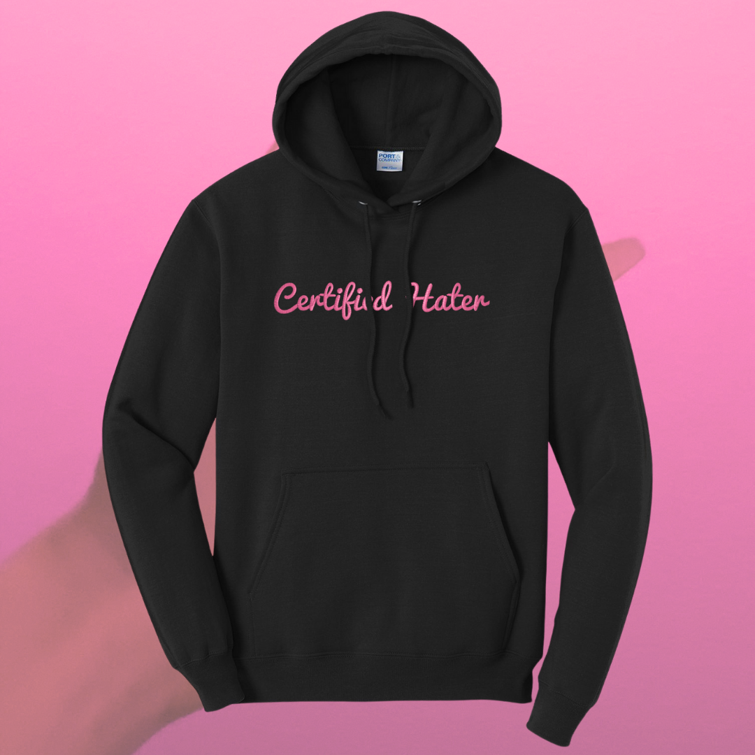 Certified Hater Embroidered Black Hoodie, Unisex