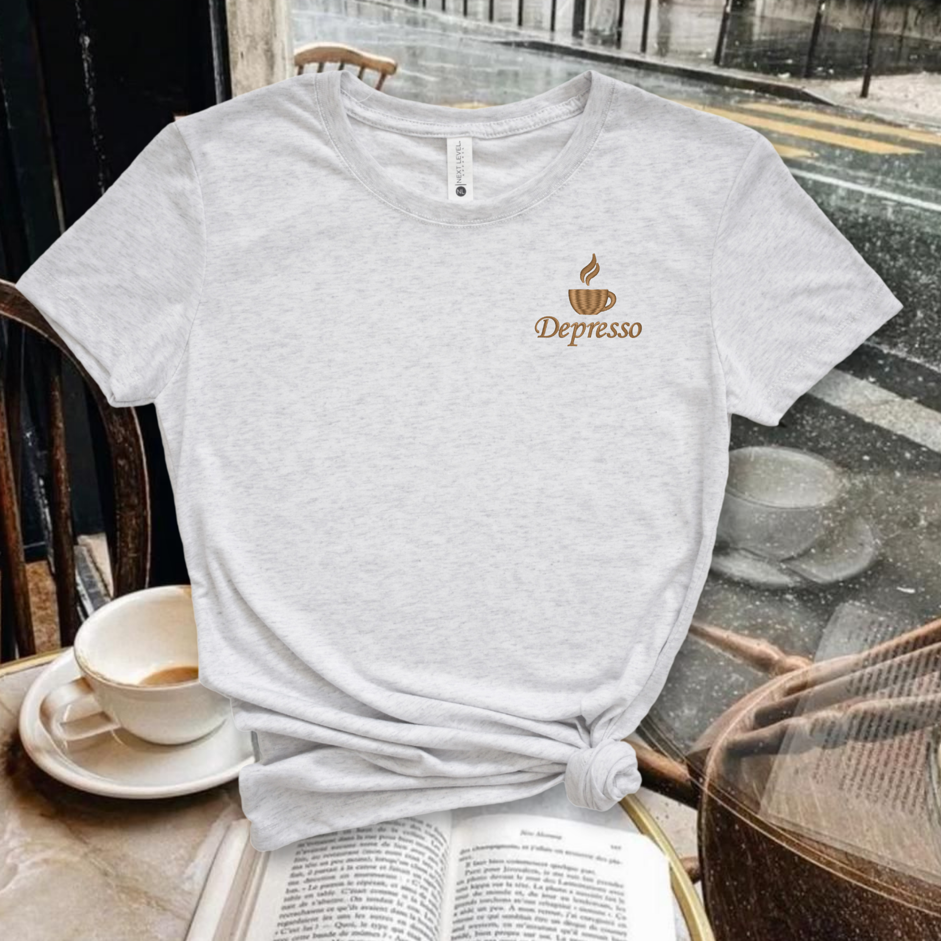 Depresso Embroidered Tee Shirt, Unisex