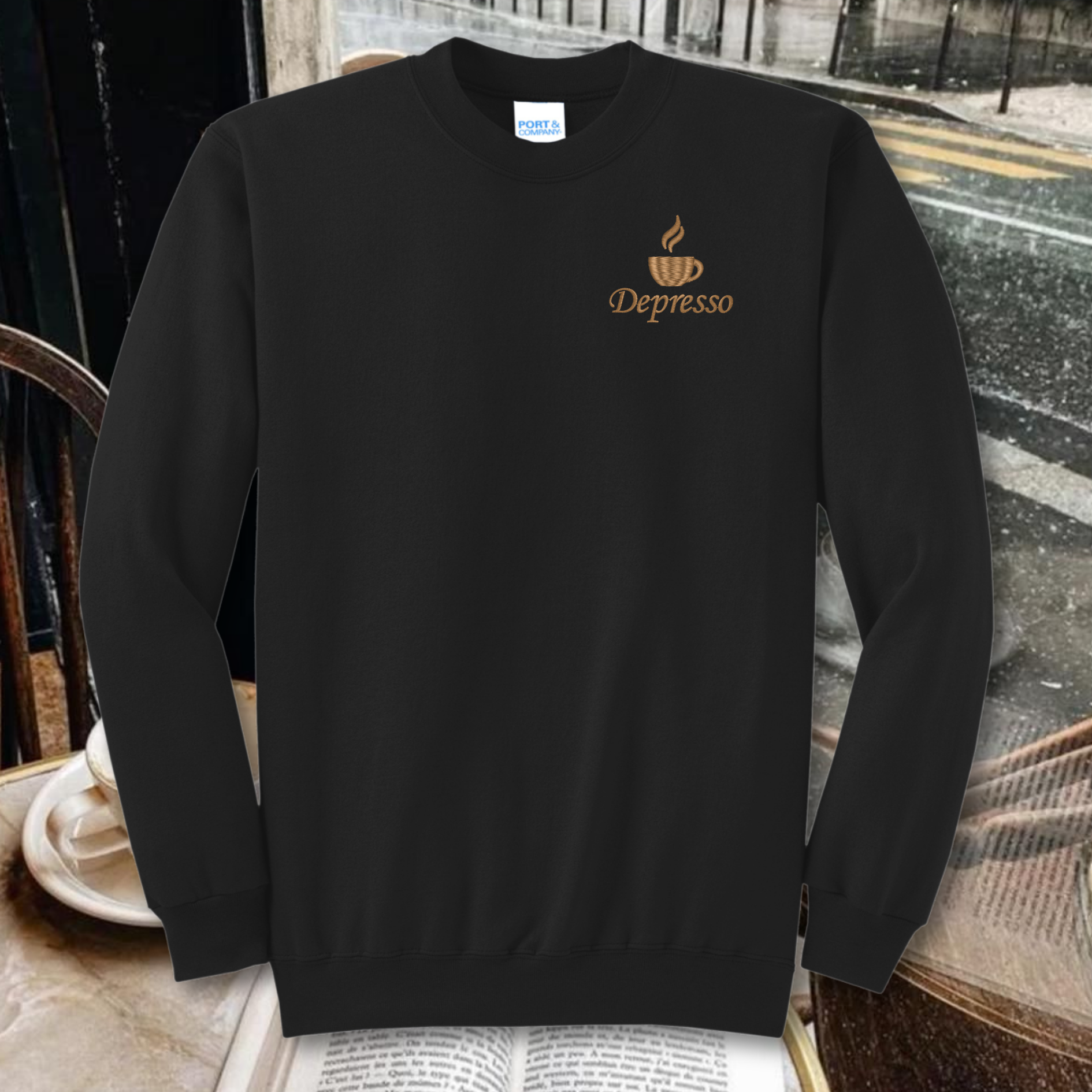 Depresso Embroidered Crewneck Sweatshirt, Unisex