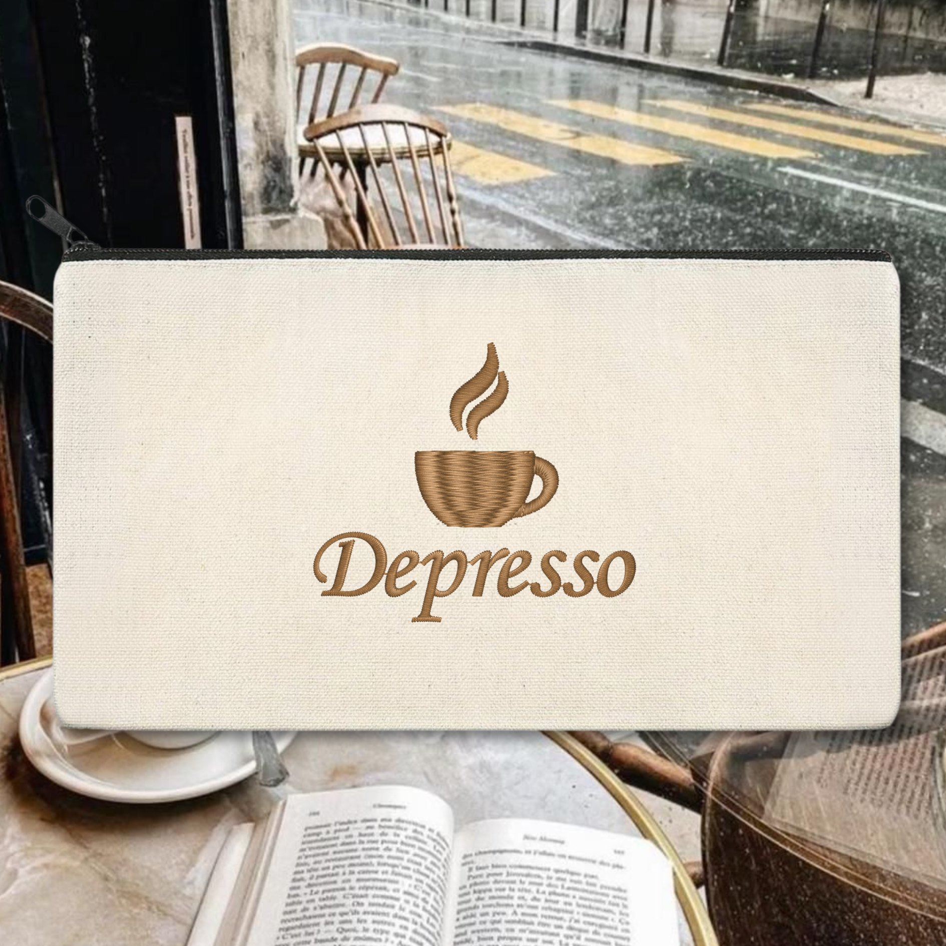 Depresso Embroidered Multipurpose Zipper Pouch Bag