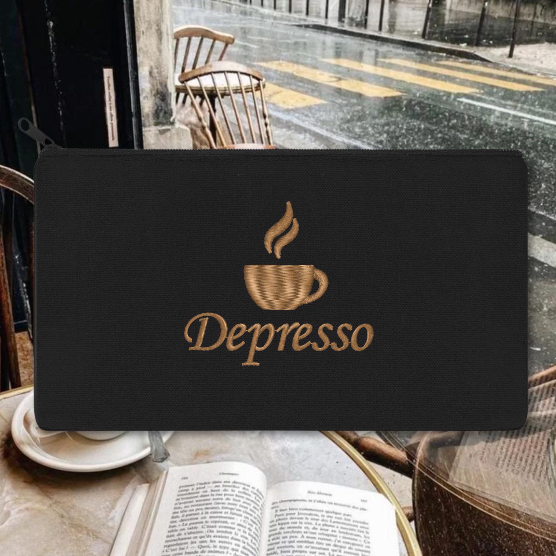 Depresso Embroidered Multipurpose Zipper Pouch Bag