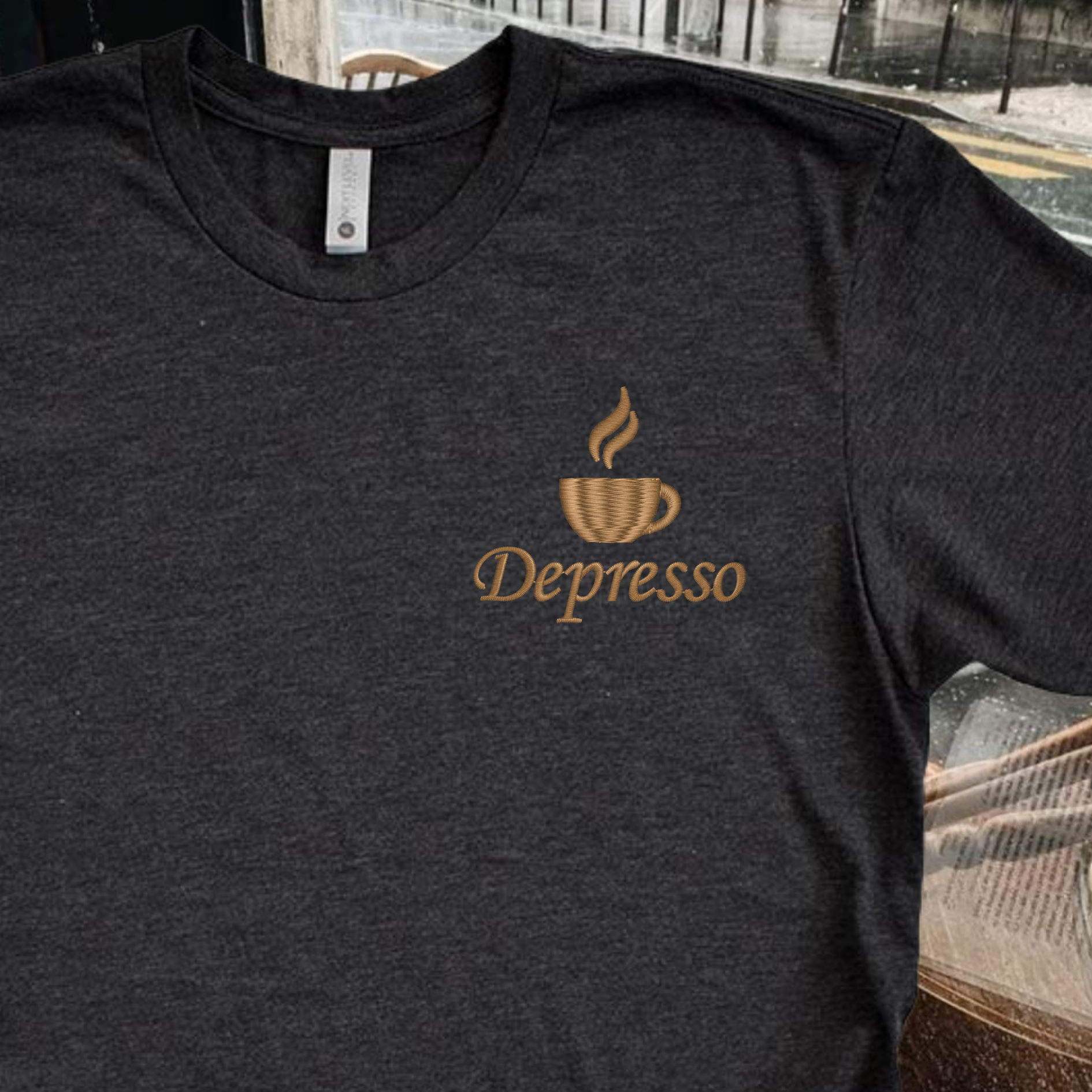 Depresso Embroidered Tee Shirt, Unisex