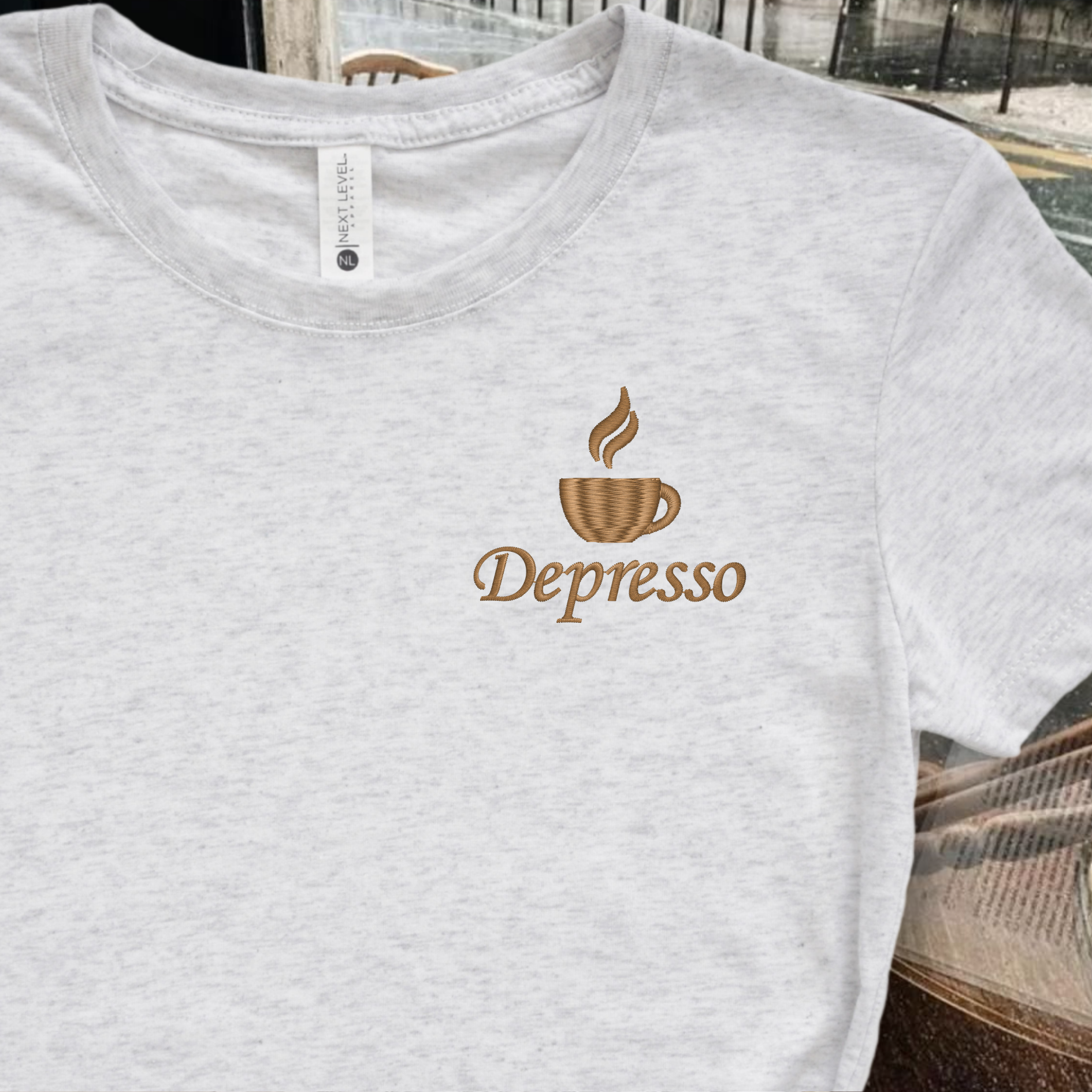 Depresso Embroidered Tee Shirt, Unisex