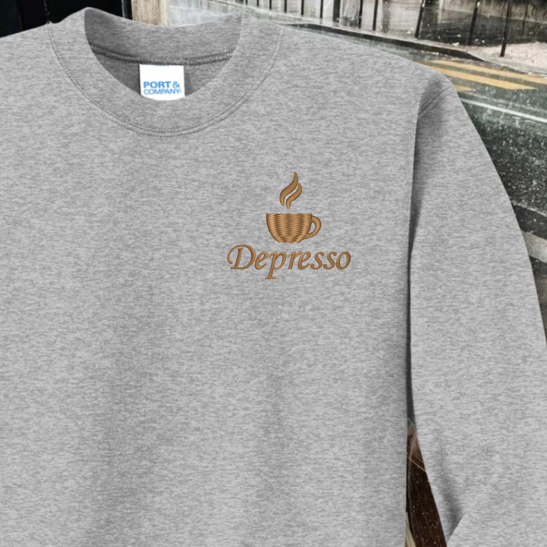 Depresso Embroidered Crewneck Sweatshirt, Unisex