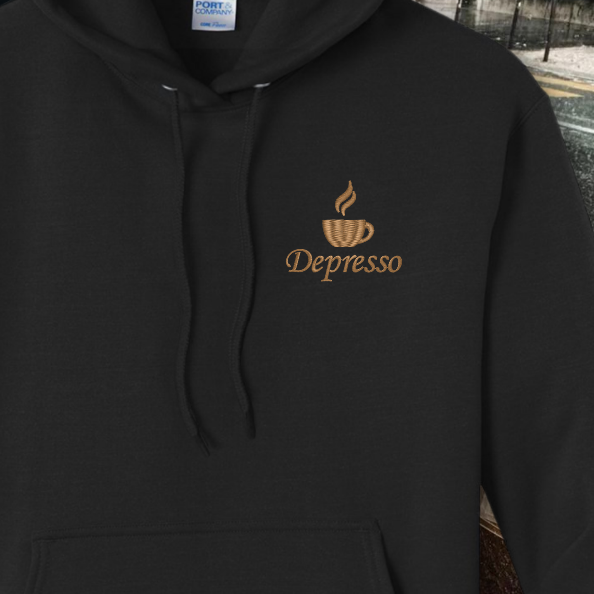 Depresso Black Hoodie, Unisex