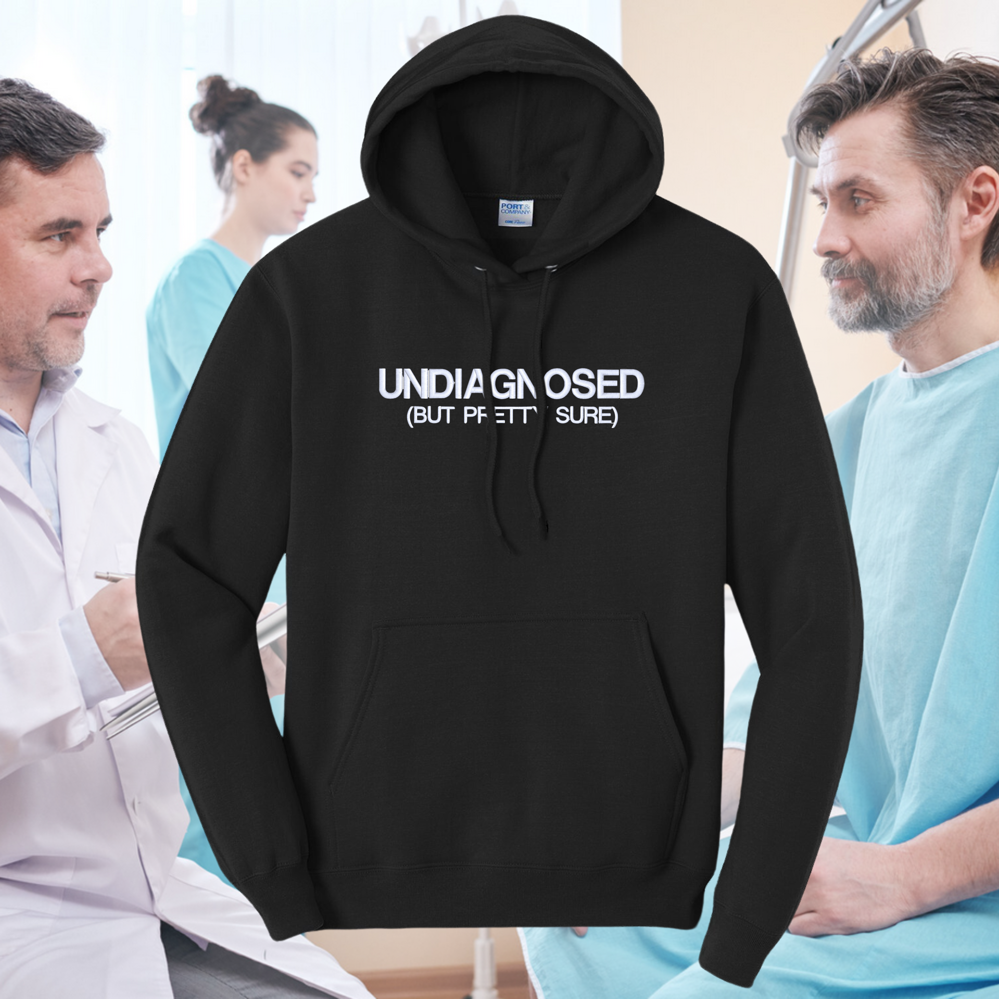 Undiagnosed But Pretty Sure Embroidered Black Hoodie, Unisex