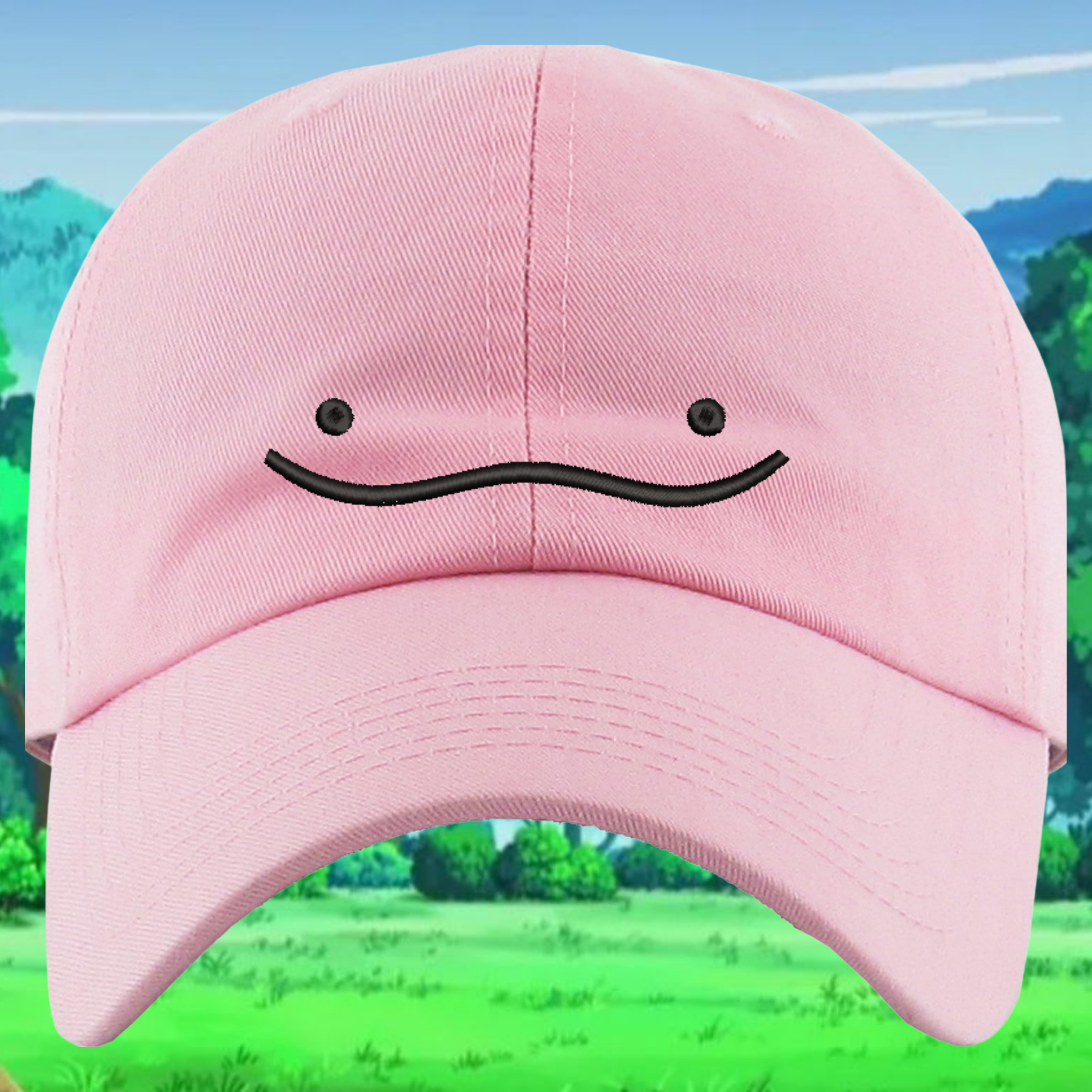 Ditto Smile Pokemon Embroidered Pink Dad Hat, One Size Fits All