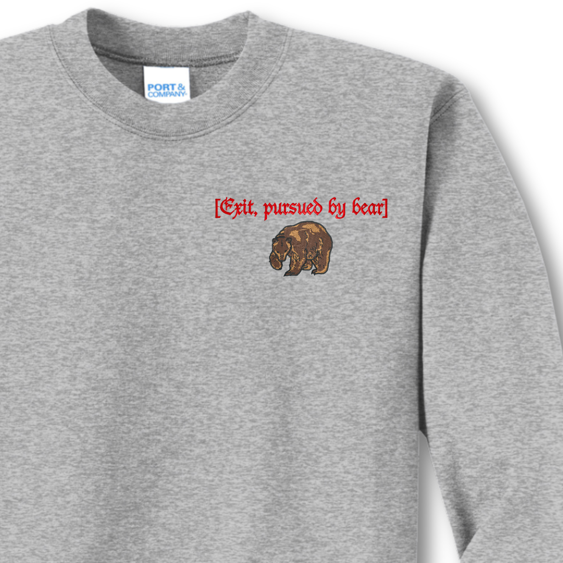 Exit Pursued By Bear Embroidered Crewneck Sweatshirt, Unisex