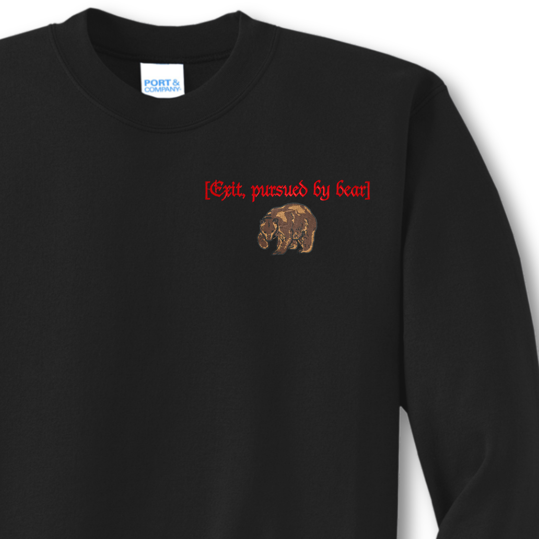 Exit Pursued By Bear Embroidered Crewneck Sweatshirt, Unisex