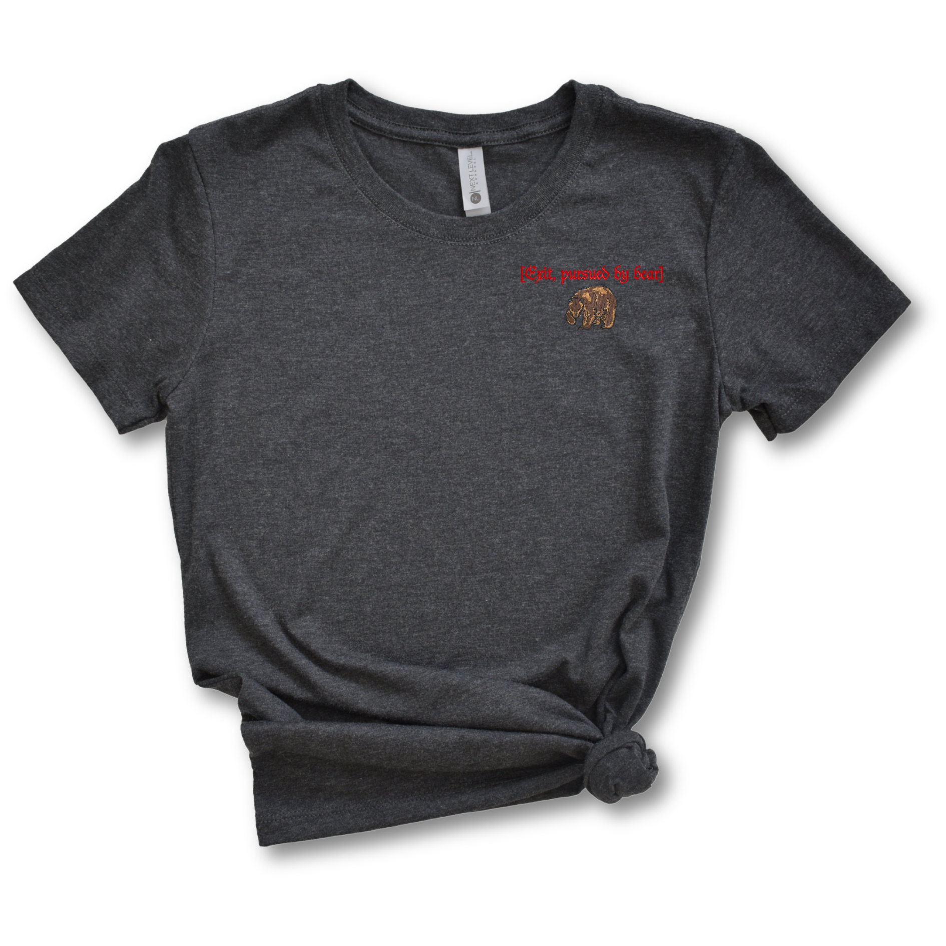 Exit Pursued By Bear Embroidered Tee Shirt, Unisex