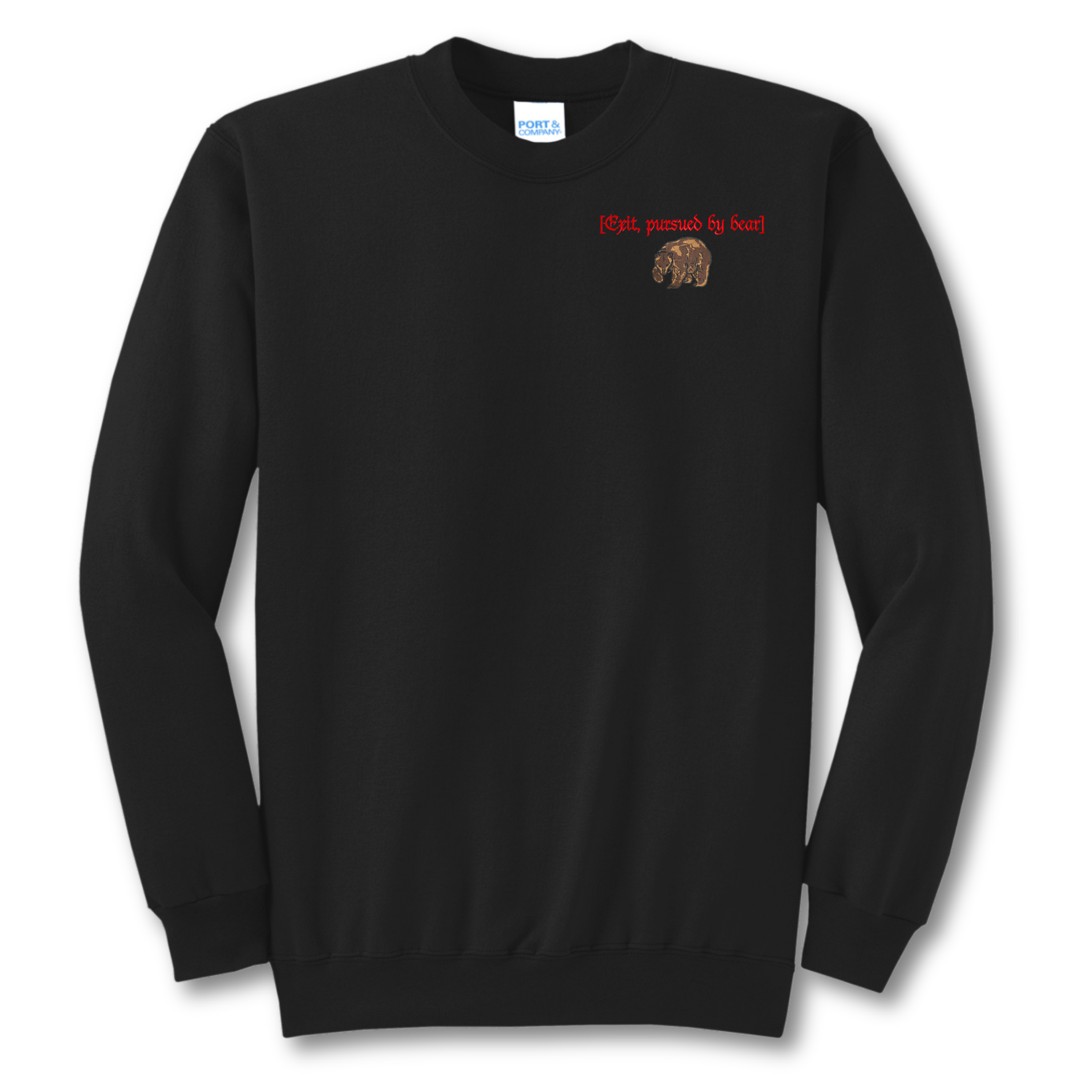 Exit Pursued By Bear Embroidered Crewneck Sweatshirt, Unisex