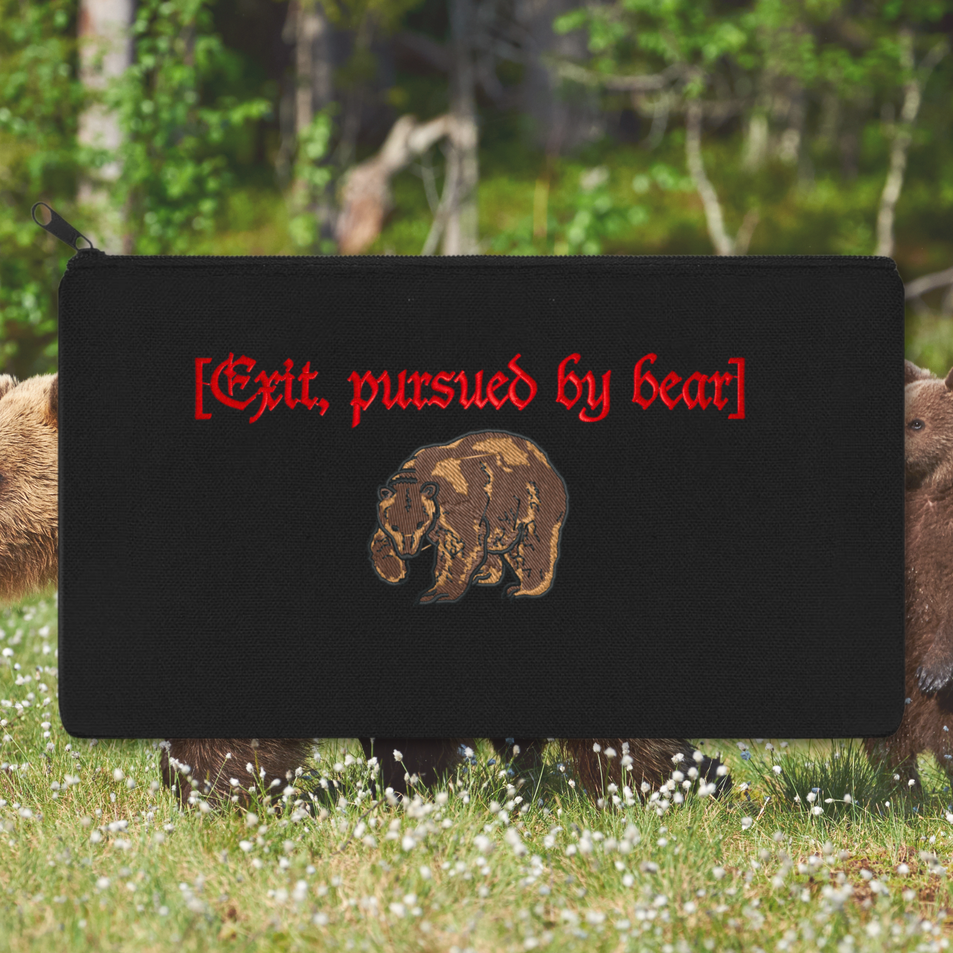 Exit Pursued By Bear Embroidered Multipurpose Zipper Pouch Bag