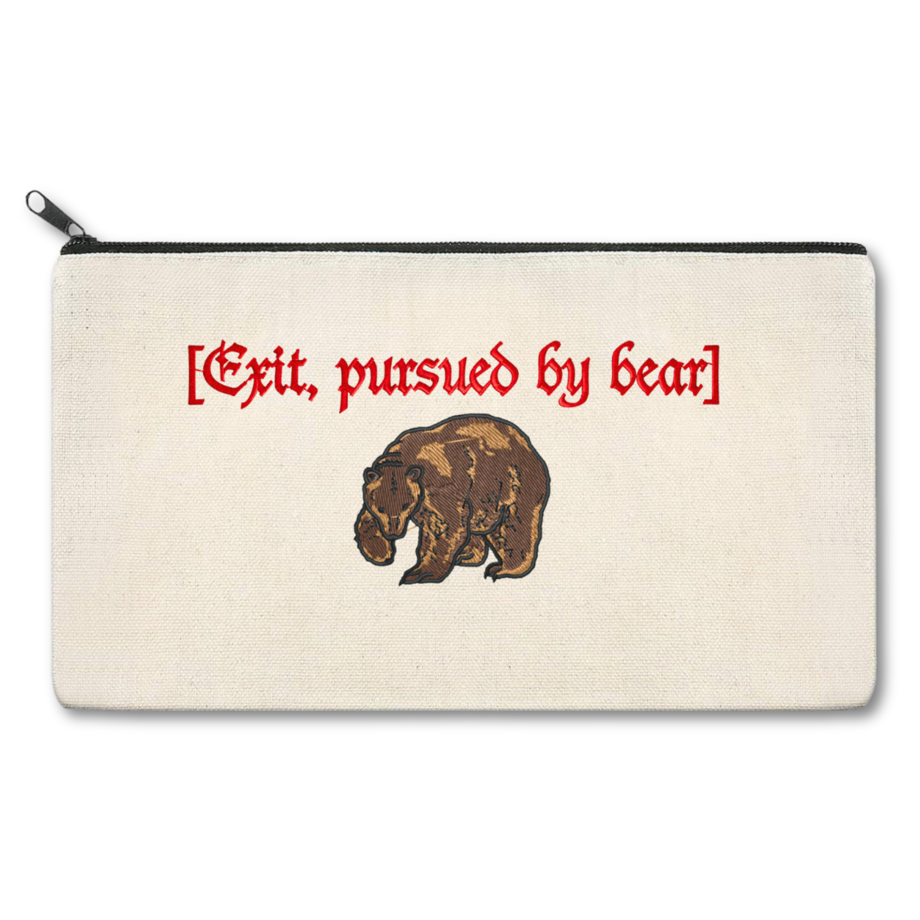 Exit Pursued By Bear Embroidered Multipurpose Zipper Pouch Bag