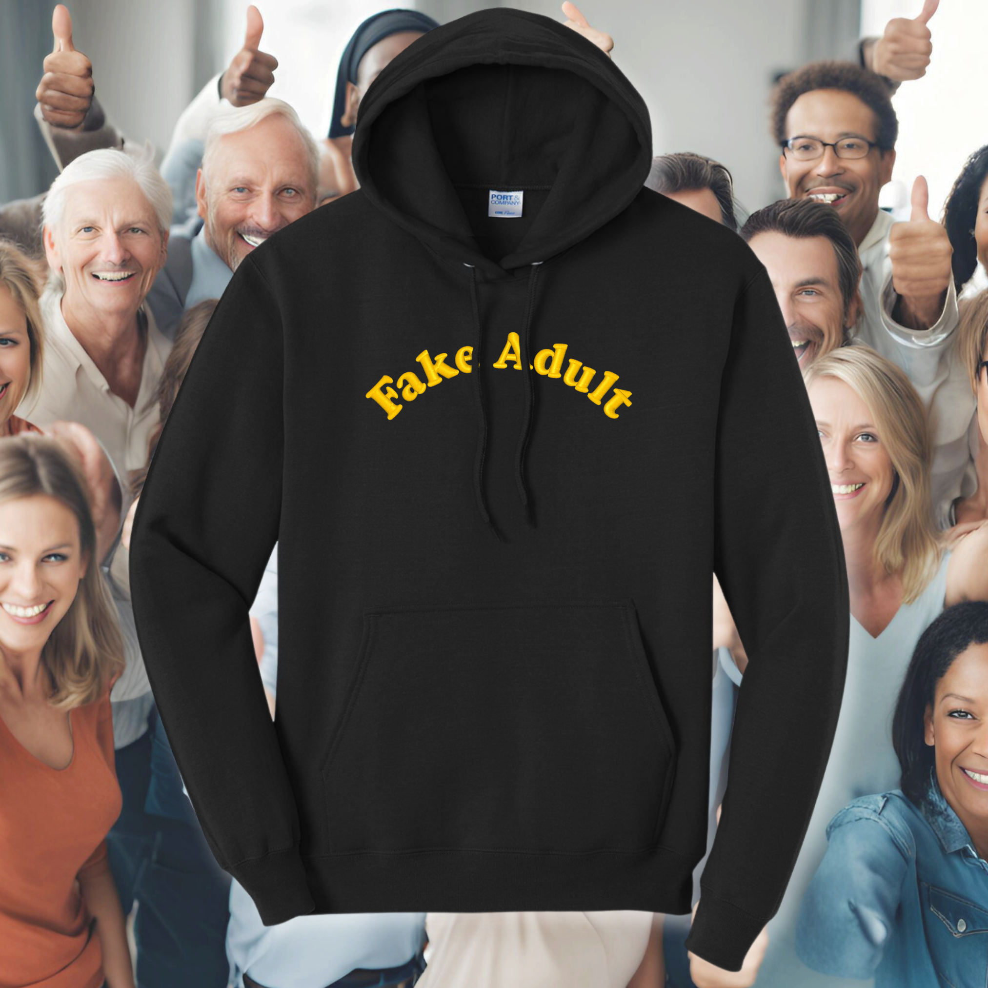 Fake Adult Black Hoodie, Unisex