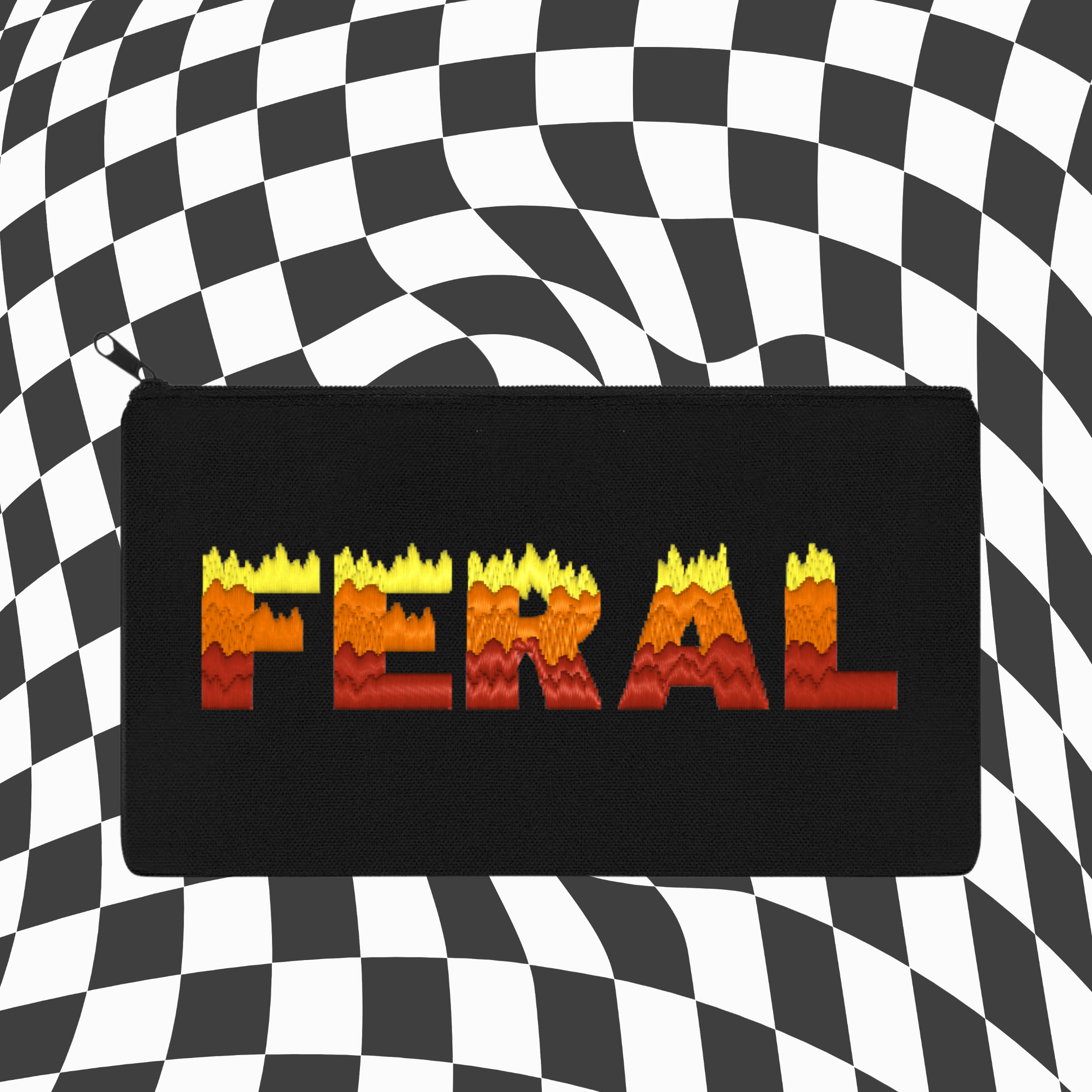 FERAL Flame Font Embroidered Multipurpose Zipper Pouch Bag