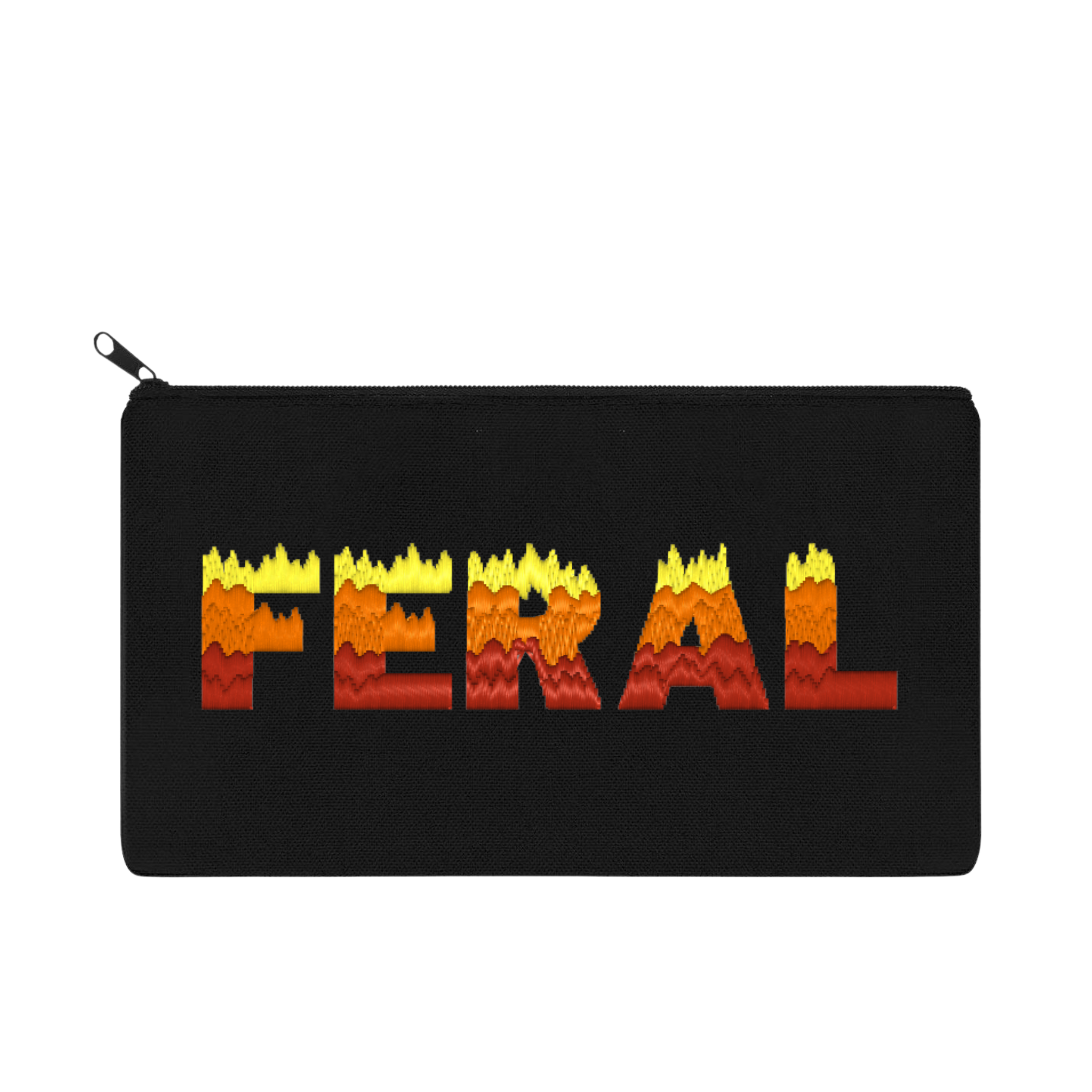 FERAL Flame Font Embroidered Multipurpose Zipper Pouch Bag