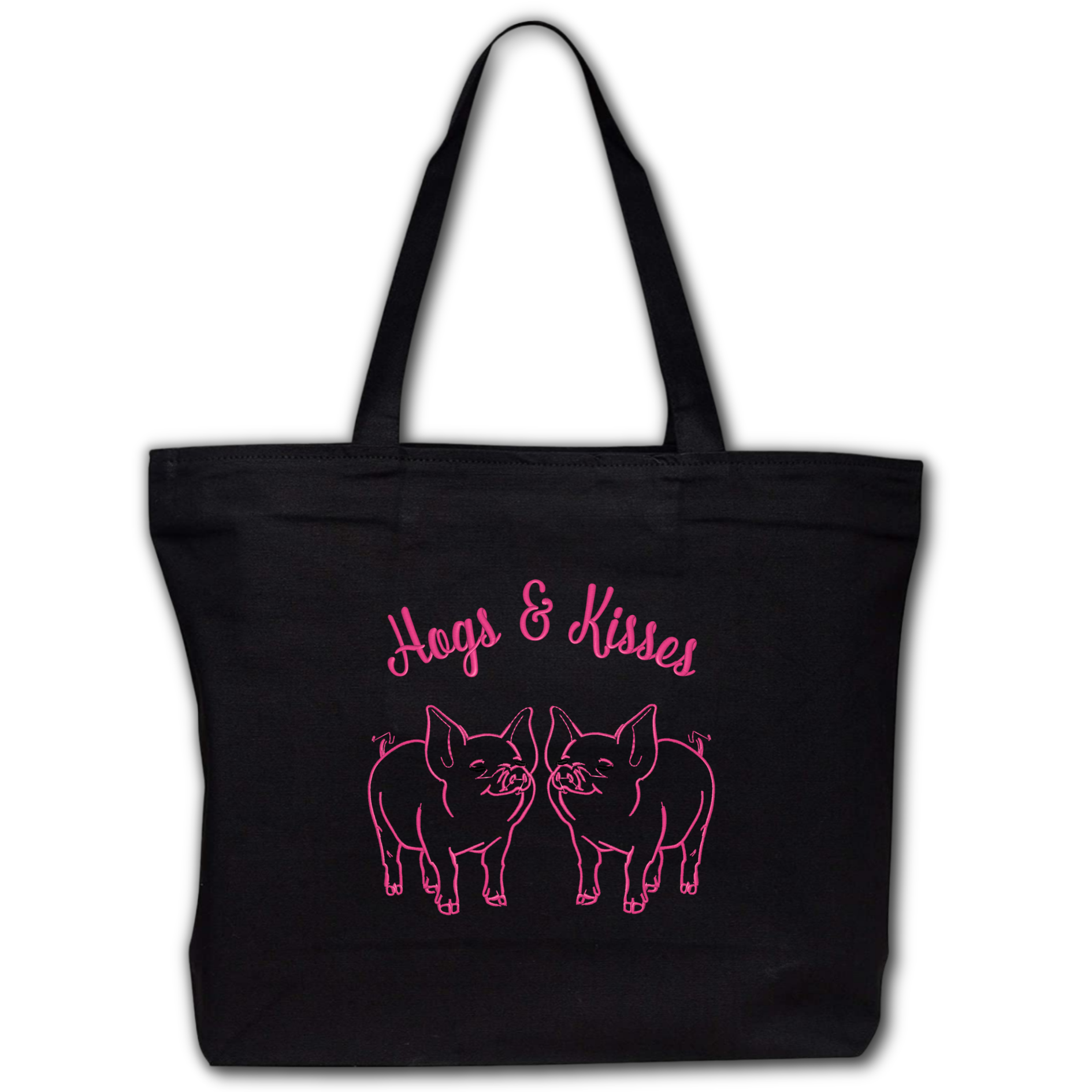 Hogs & Kisses Embroidered Canvas Tote Bag