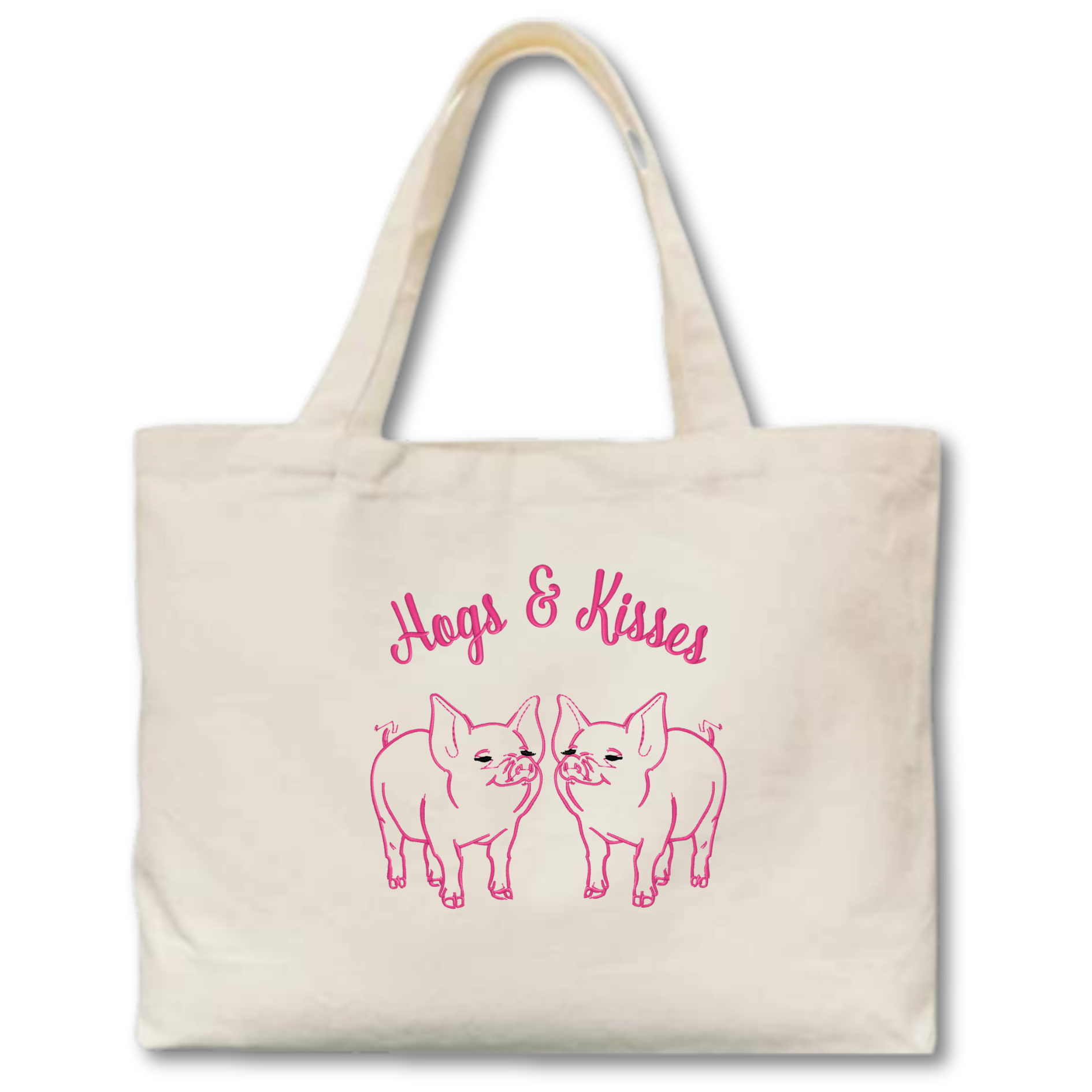 Hogs & Kisses Embroidered Canvas Tote Bag