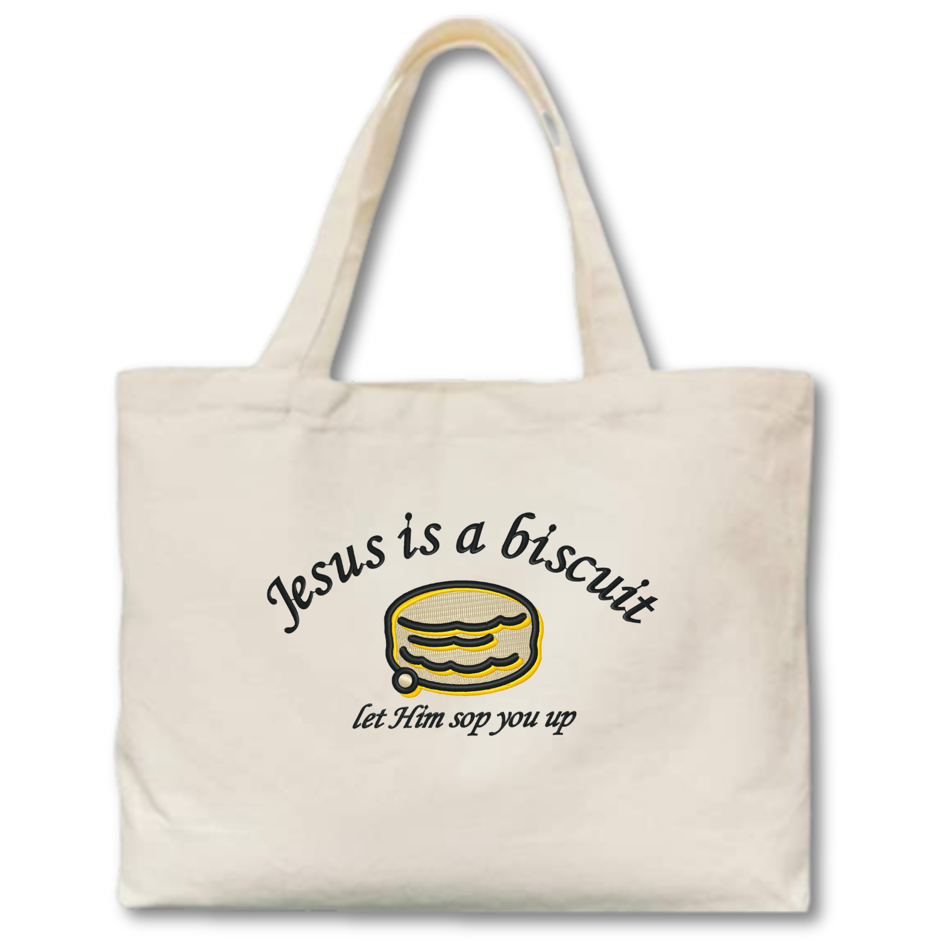 Jesus Biscuit Embroidered Canvas Tote Bag